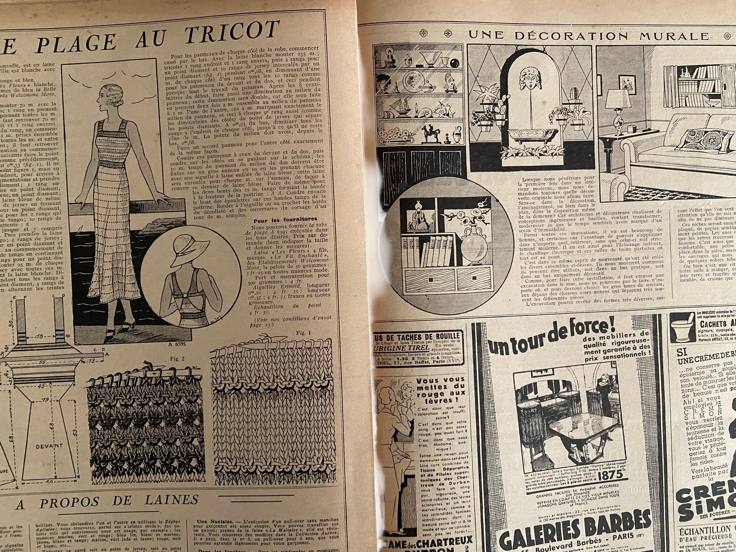 Mon Ouvrage 1 Juliet 1934 includes knitting pattern for the top on the front cover