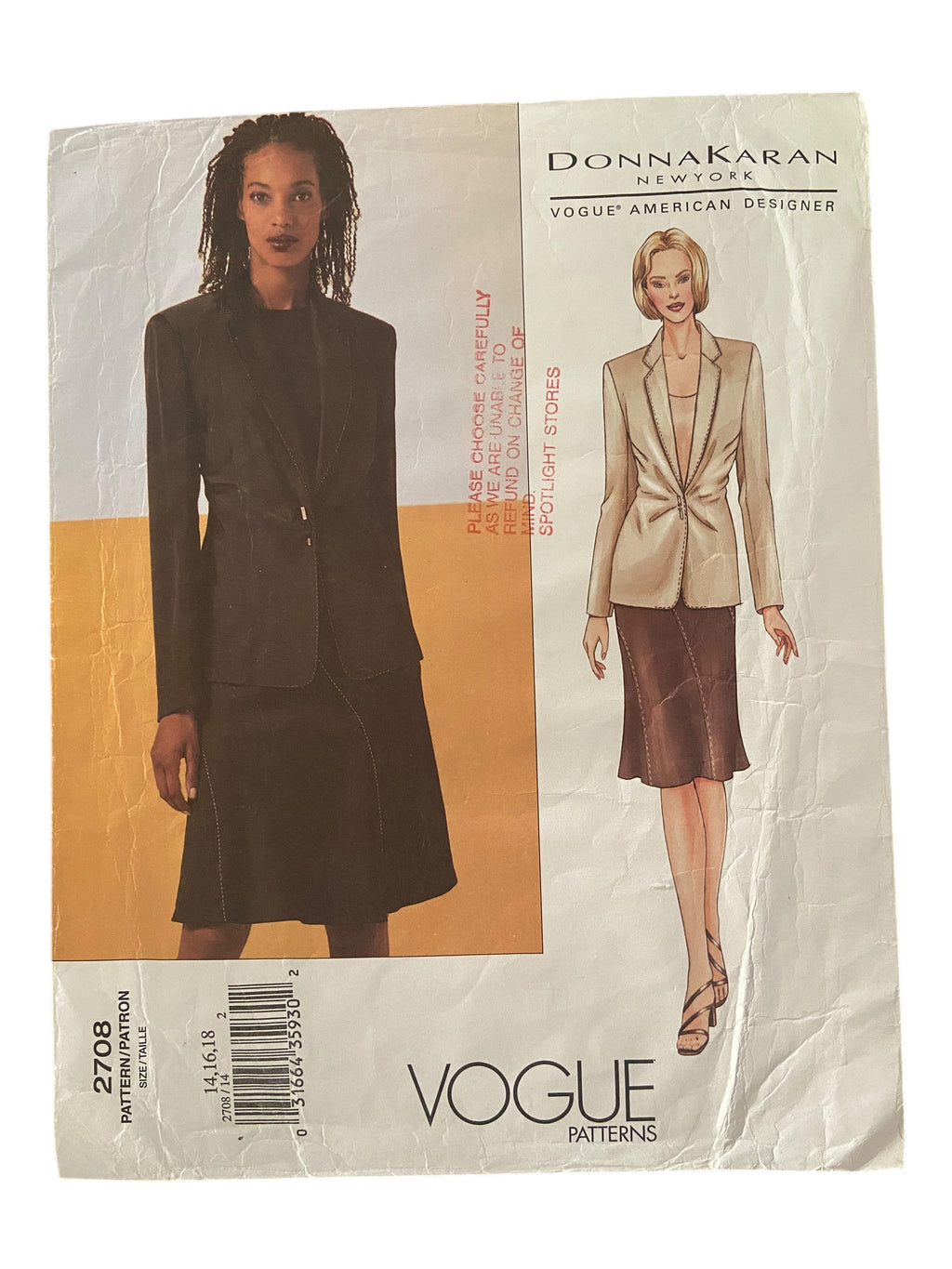 Vogue 2798 vintage 2000s Donna Karan New York DKNY jacket and skirt sewing pattern. Bust 36, 38, 40 inches