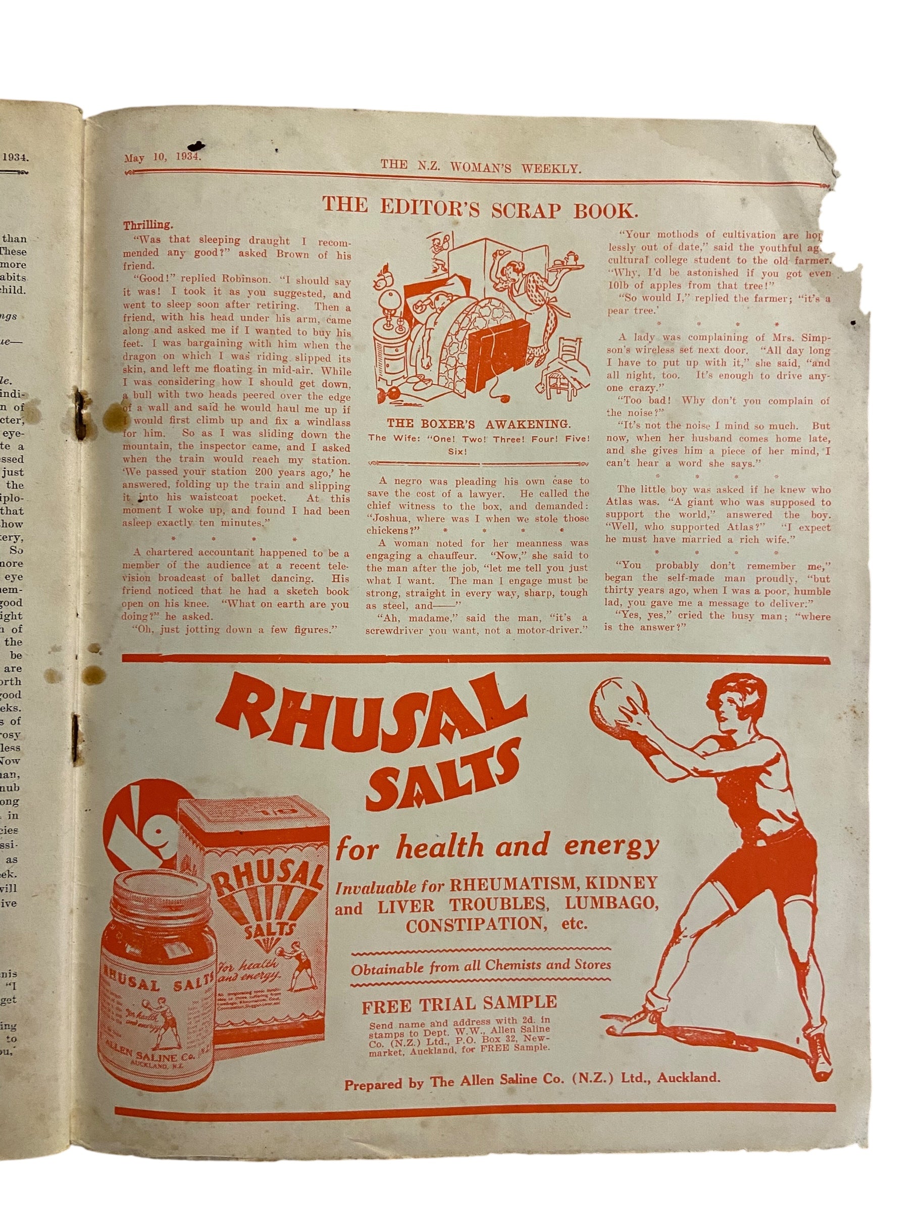 New Zealand Woman’s Weekly  May 10 1934 with a sewing pattern, unused, factory folded, attractive underslip bust 34 inches