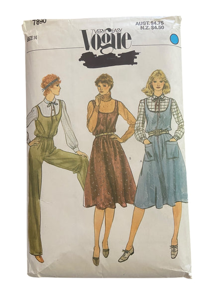 Vogue 7890 vintage 1980s jumpsuit, jumper and blouse sewing pattern. Bust 36 inches