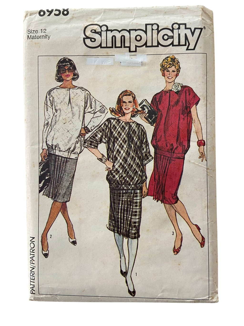 Simplicity 6958 vintage 1980s maternity two-piece dress sewing pattern. Bust 34 inches.