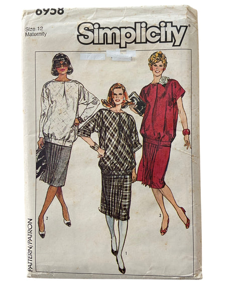 Simplicity 6958 vintage 1980s maternity two-piece dress sewing pattern. Bust 34 inches.