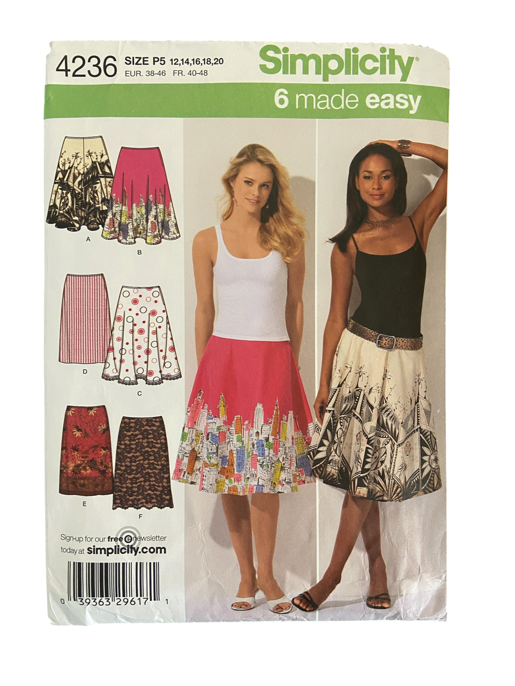 Simplicity 4263 slim skirt, full and half circle skirts sewing pattern. Waist 26.5, 28, 30, 32, 34 inches