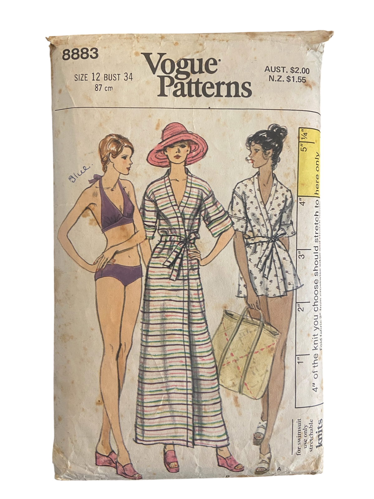 Vogue 8883 vintage 1970s swimsuit and cover-up sewing pattern. Bust 34 inches
