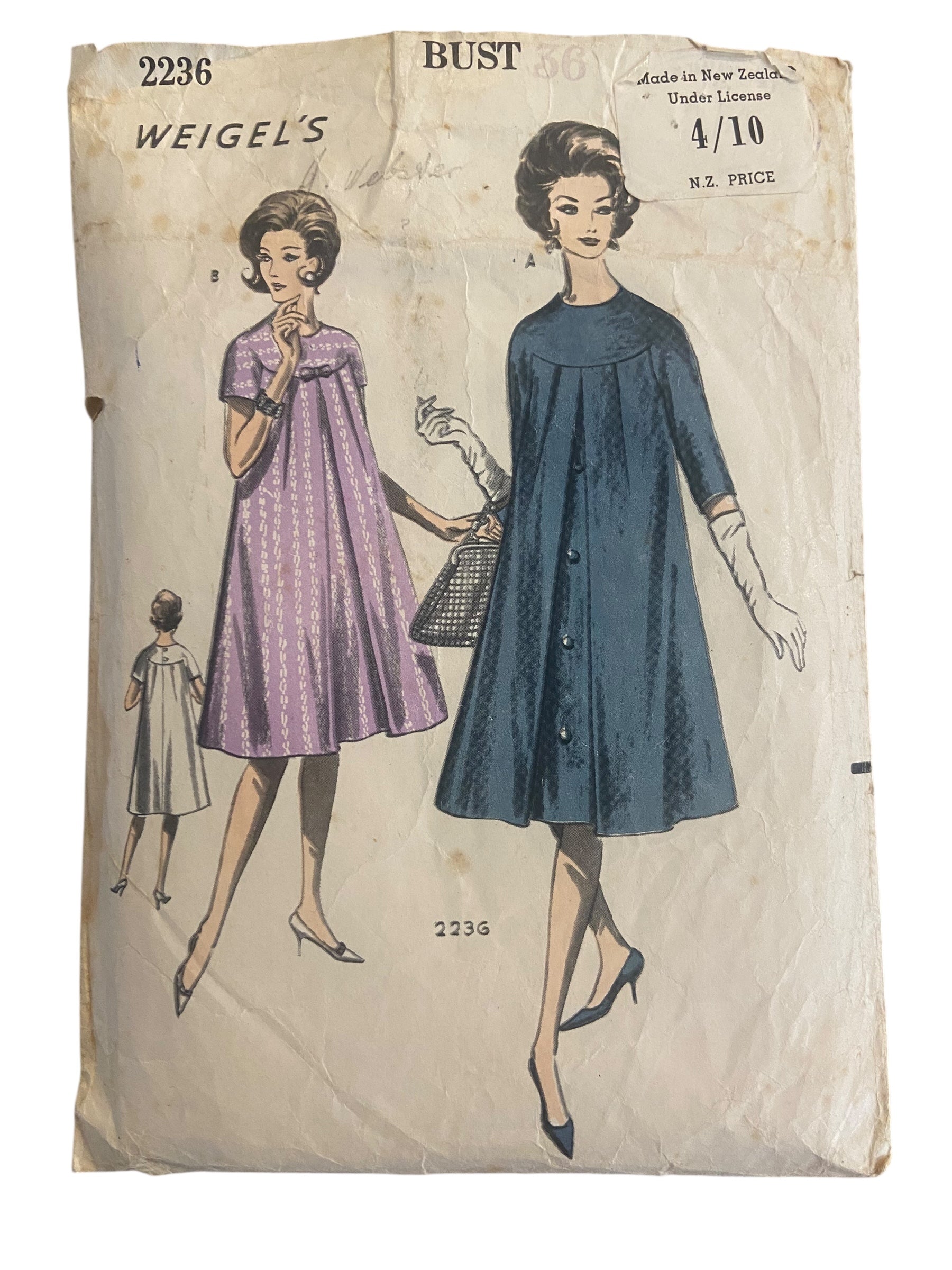 Weigel's 2236 vintage 1960s maternity dress sewing pattern Bust 36 inches
