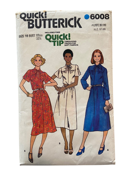 Butterick 6008 vintage 1980s dress sewing pattern. Bust 32.5 inches