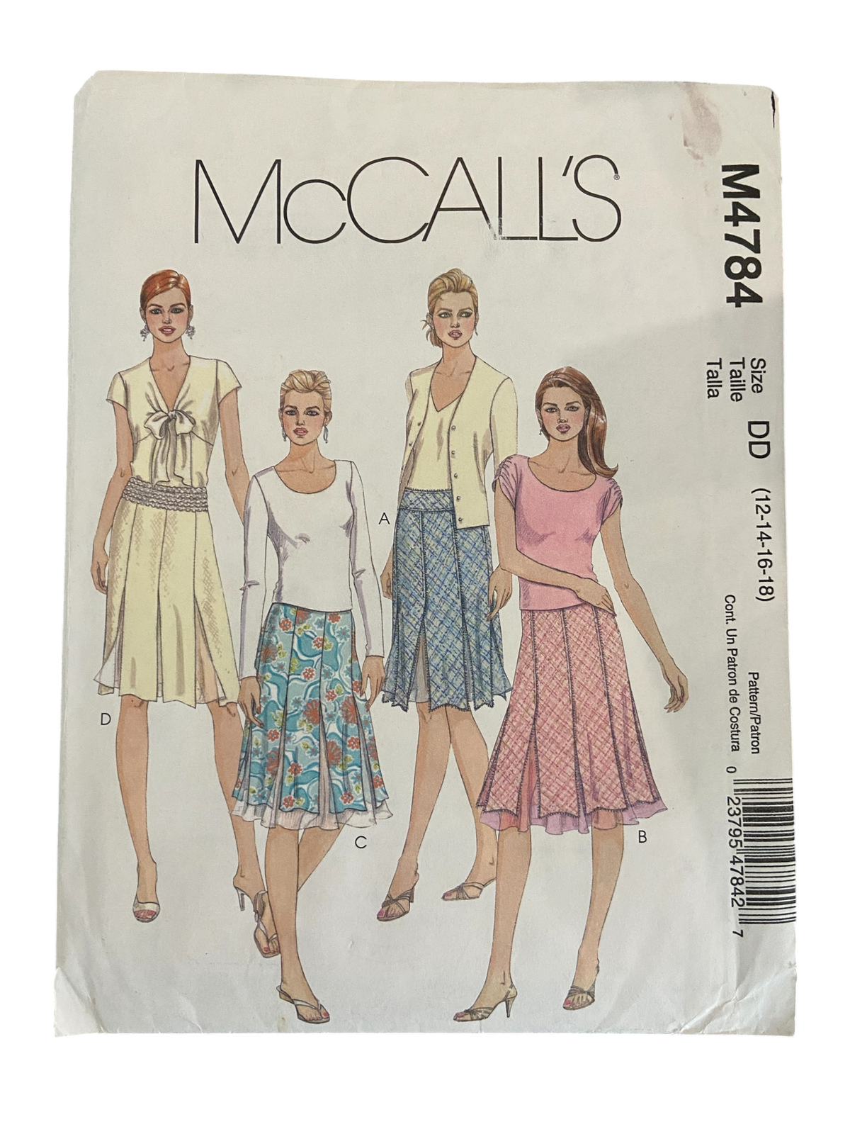 McCall's M4784 bias cut skirt in two lengths sewing pattern. Waist 26.5, 28, 30, 32 inches