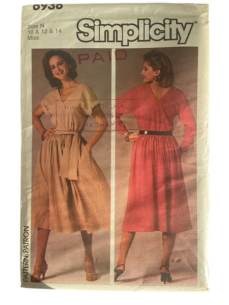 Simplicity 6938 vintage 1980s dress sewing pattern. Bust 32, 34, 36 inches