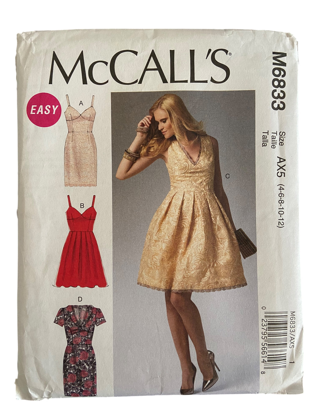 McCall's M6833 dress sewing pattern from the 2000s. Bust 29.5, 30.5, 31.5, 32.5, 34 inches