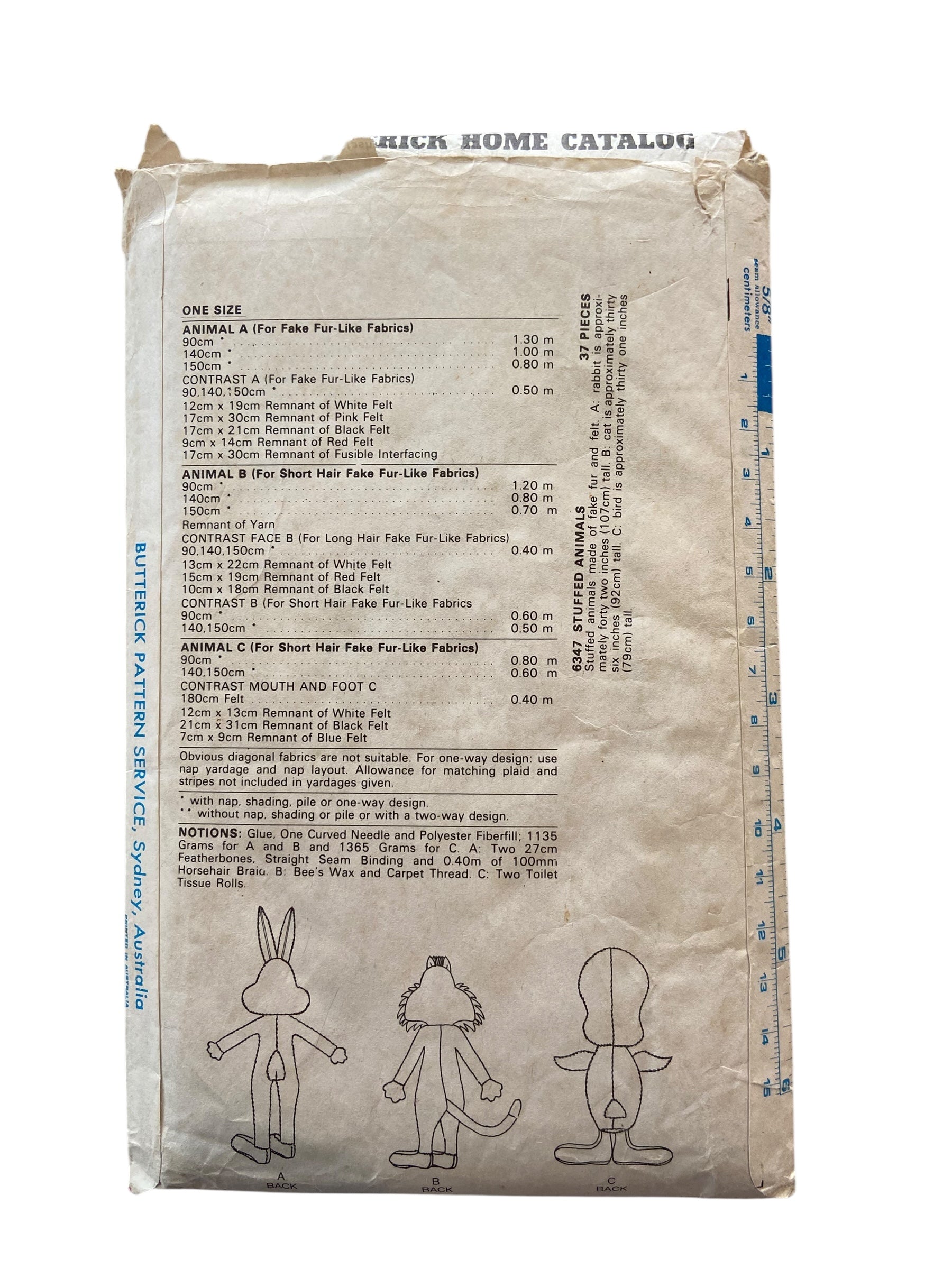 Butterick 6347 vintage 1980s looney tunes stuffed animals sewing pattern