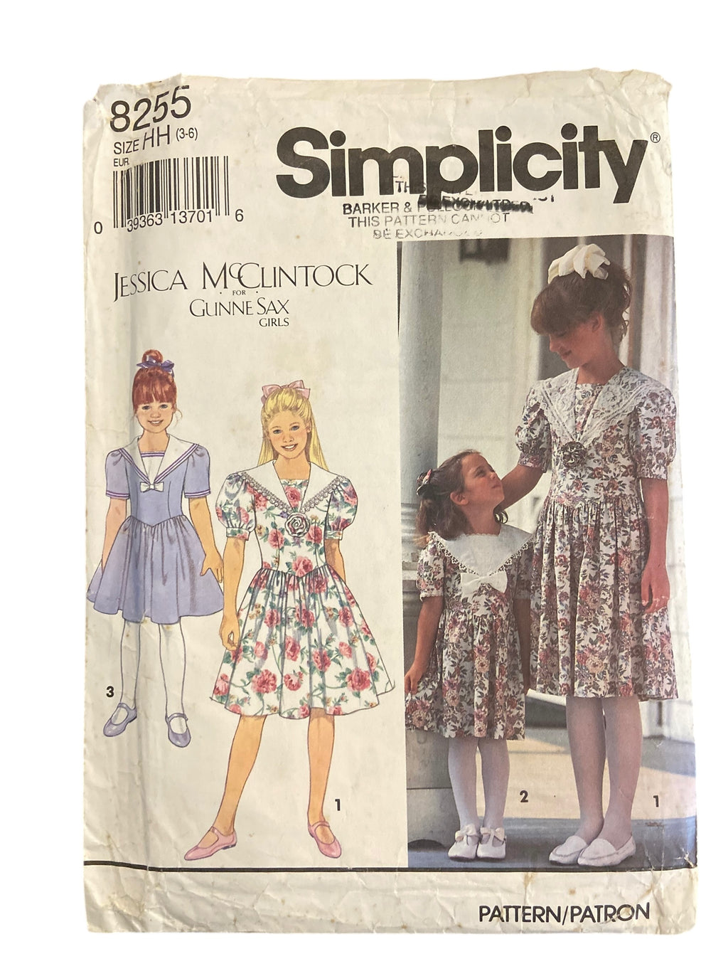 Simplicity 8255 vintage 1990s Jessica McClintock child’s party dress pattern Chest 25, 26, 28, 30 inches