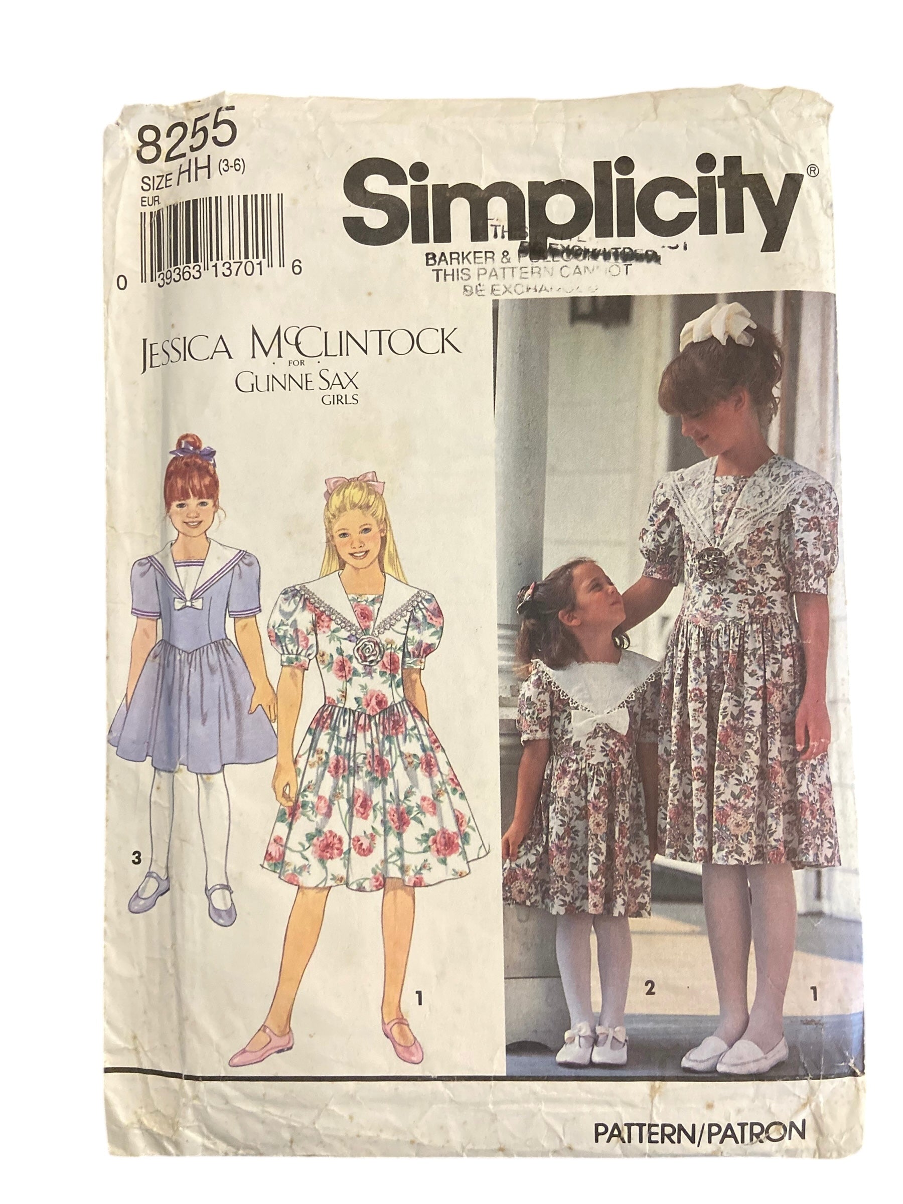 Simplicity 8255 vintage 1990s Jessica McClintock child’s party dress pattern Chest 25, 26, 28, 30 inches