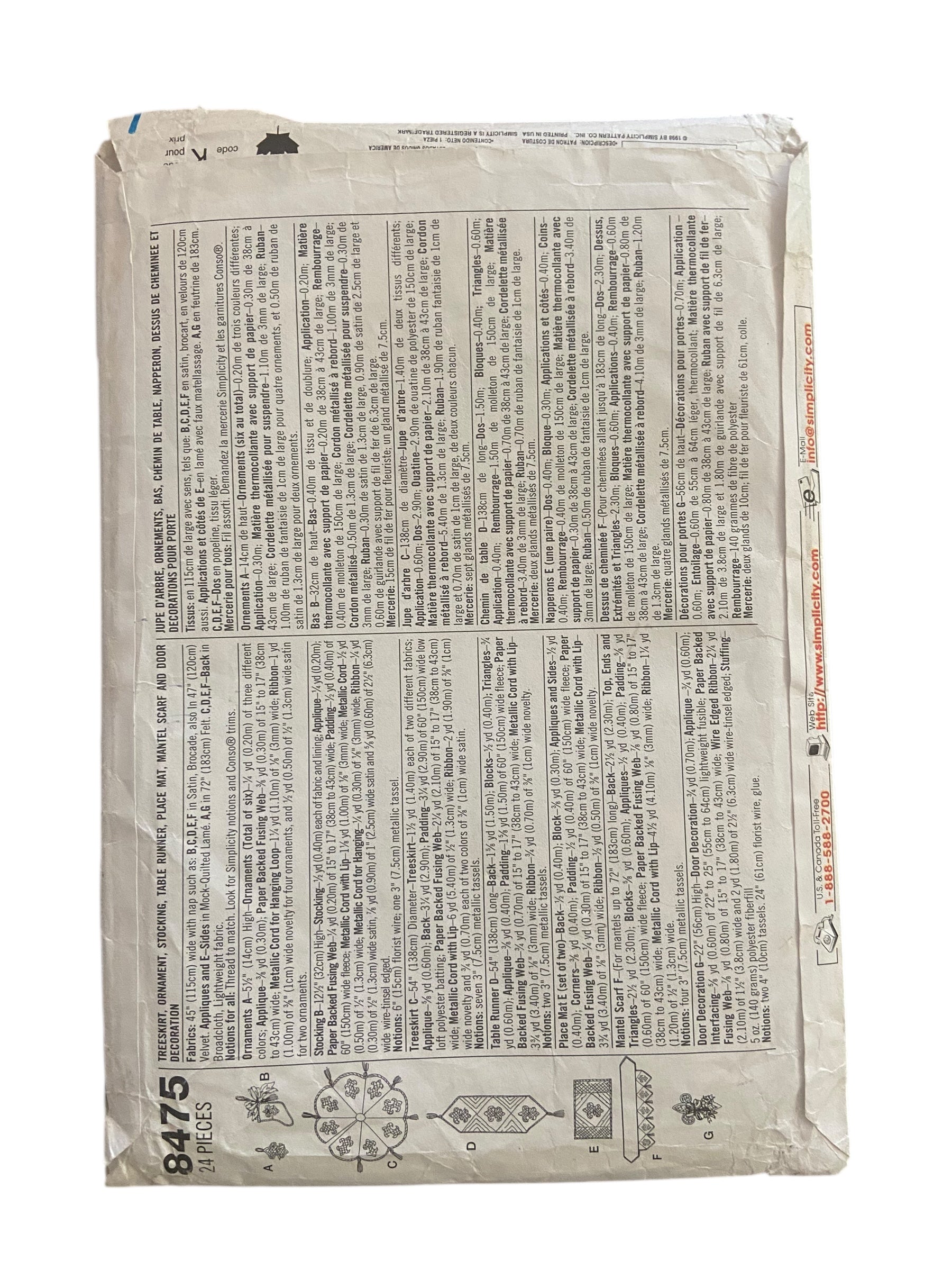 Simplicity Home decor vintage 1980s Christmas Craft sewing pattern