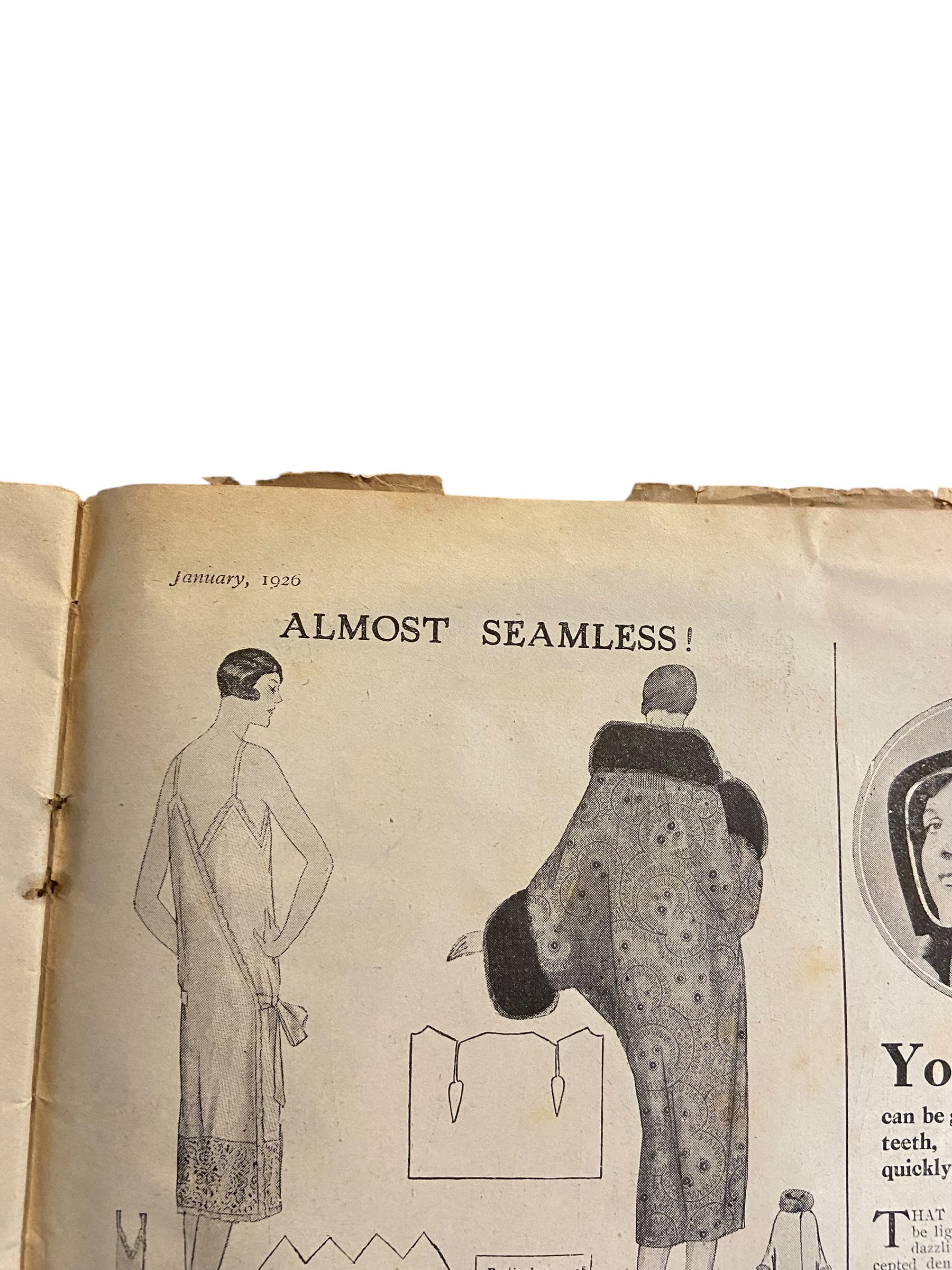 Fashions for All magazine February 1925 with two dress sewing patterns, unused. Bust 36 inches.