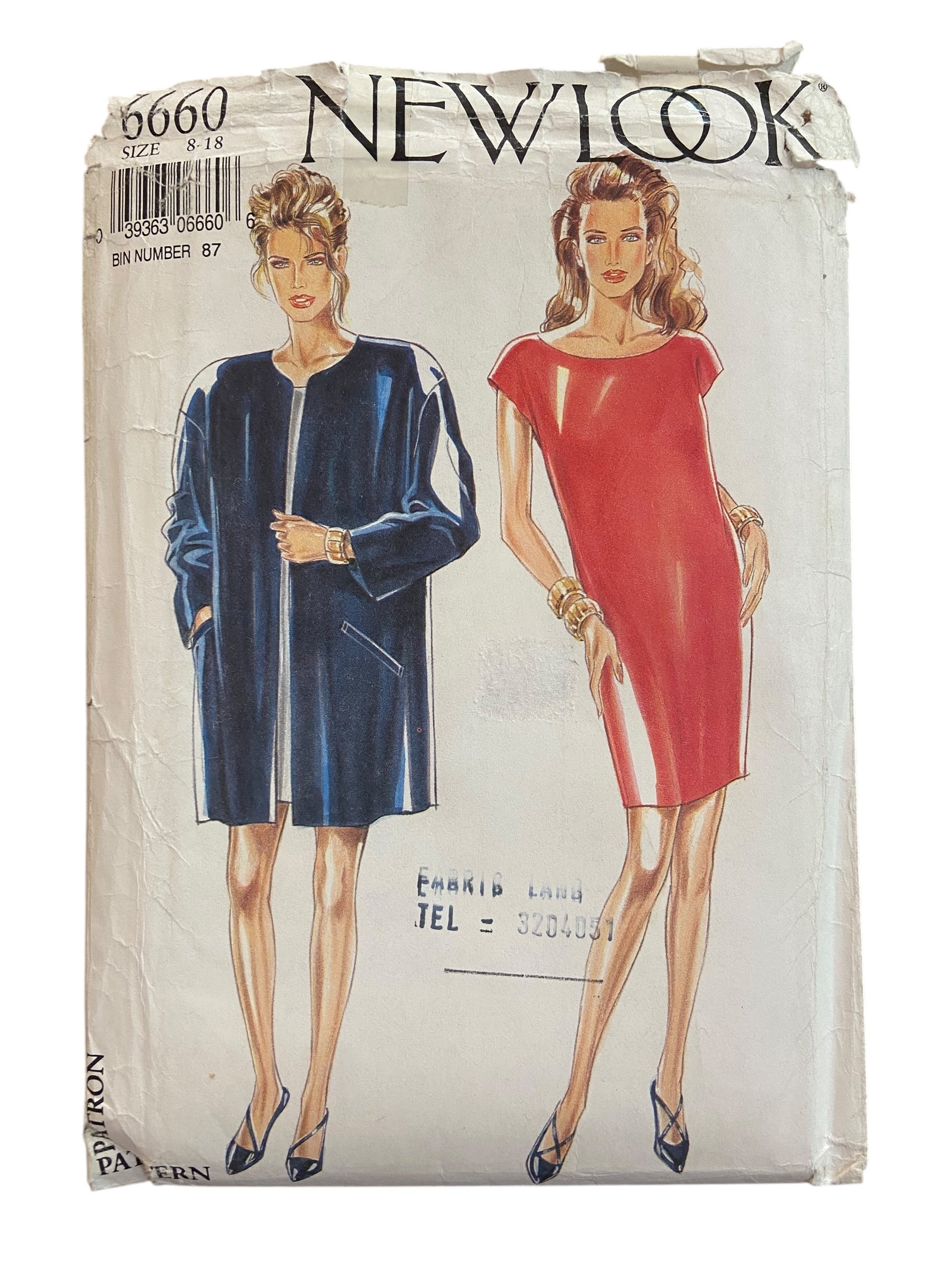 New Look 6660 vintage 1990s dress and jacket sewing pattern. Bust 34, 36, 38, 40, 42, 44 inches