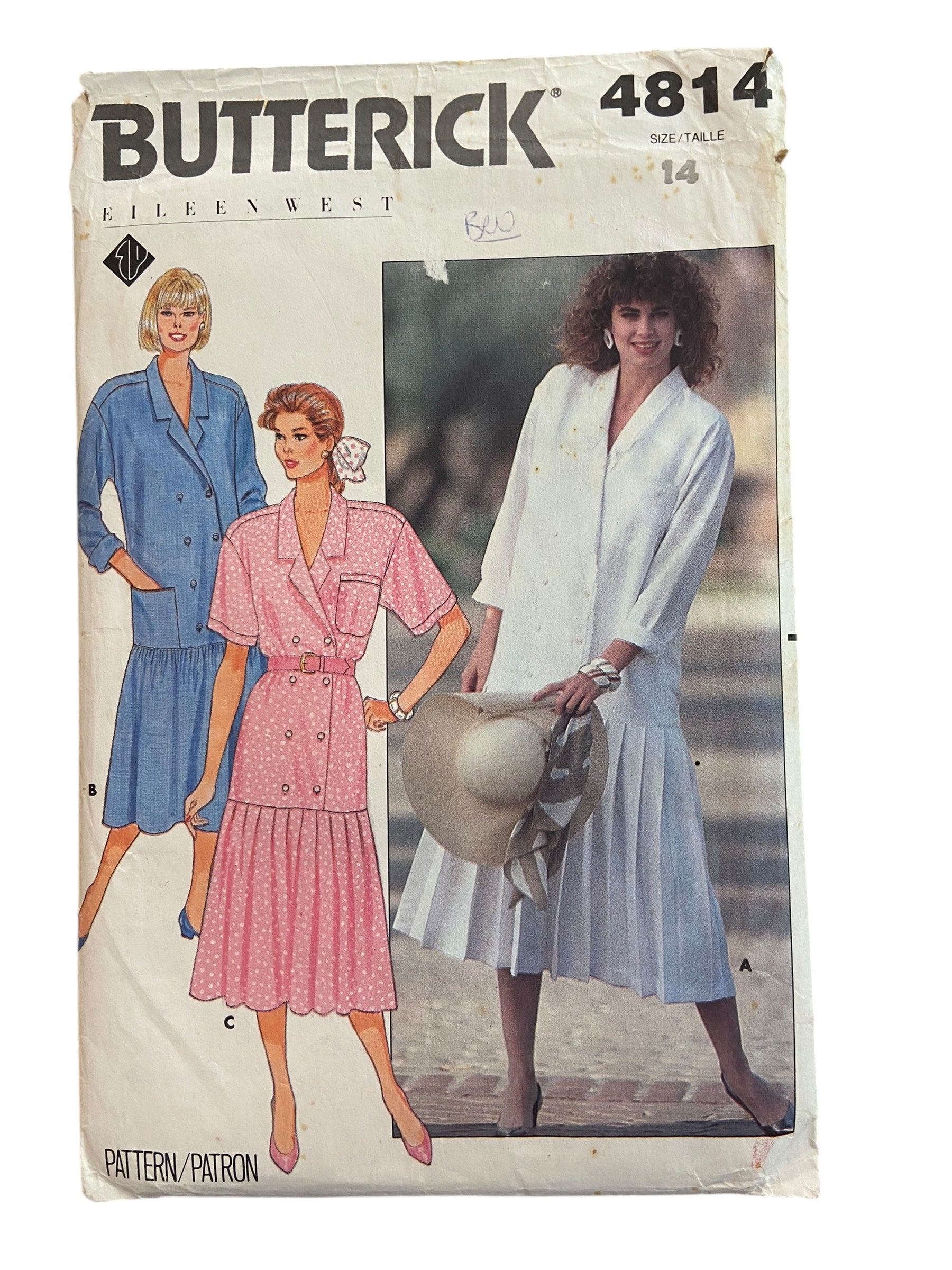Butterick 4814 Eileen West Vintage 1980s dress pattern. Bust 36 inches