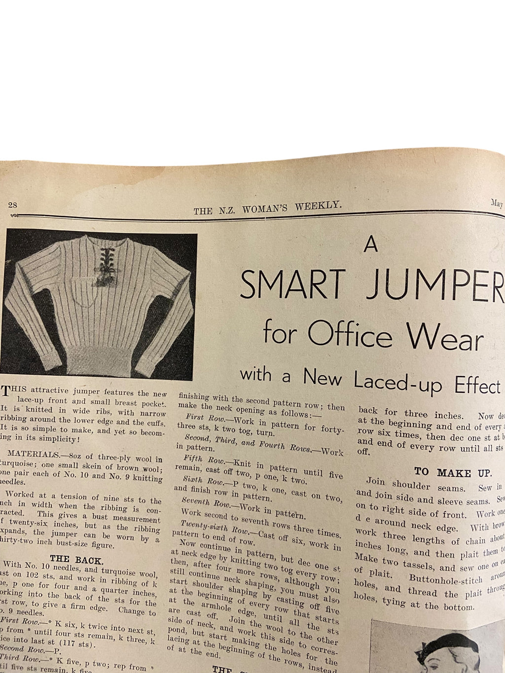 New Zealand Woman’s Weekly  May 10 1934 with a sewing pattern, unused, factory folded, attractive underslip bust 34 inches