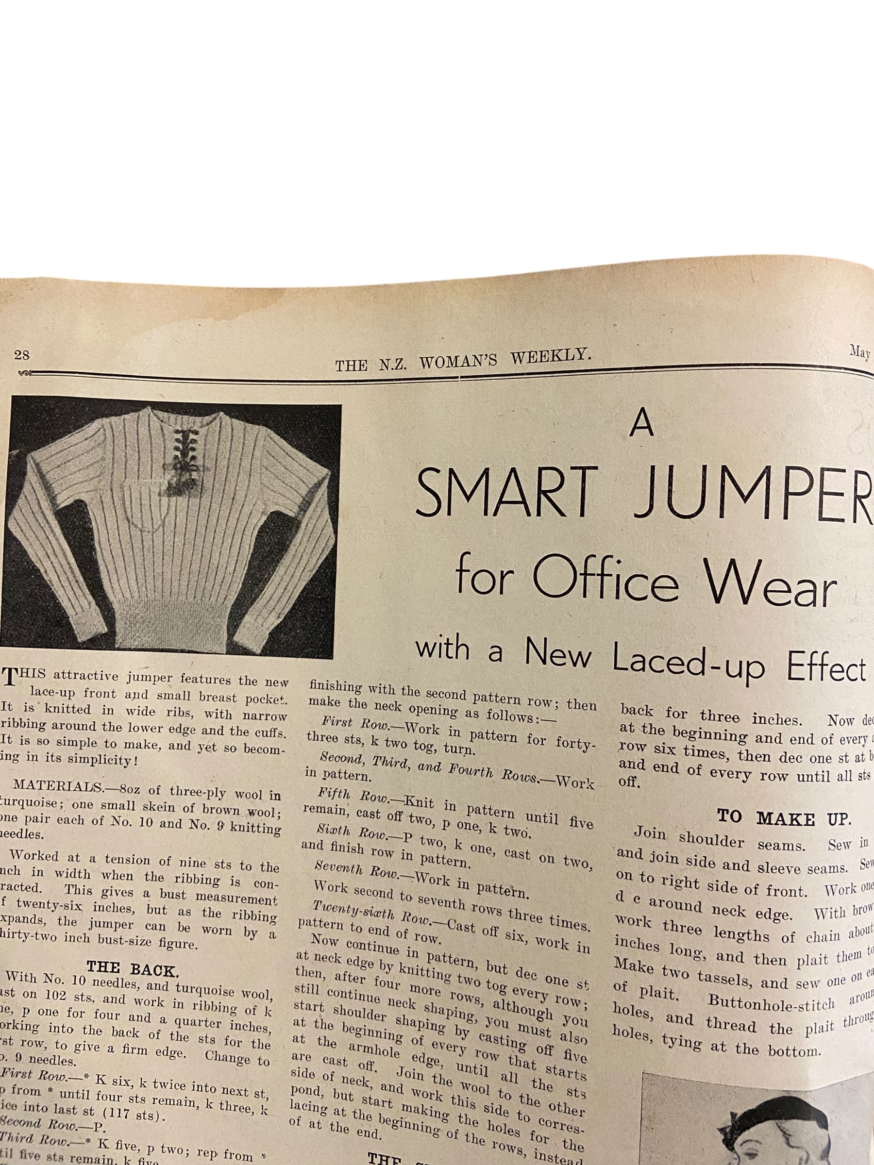 New Zealand Woman’s Weekly  May 10 1934 with a sewing pattern, unused, factory folded, attractive underslip bust 34 inches
