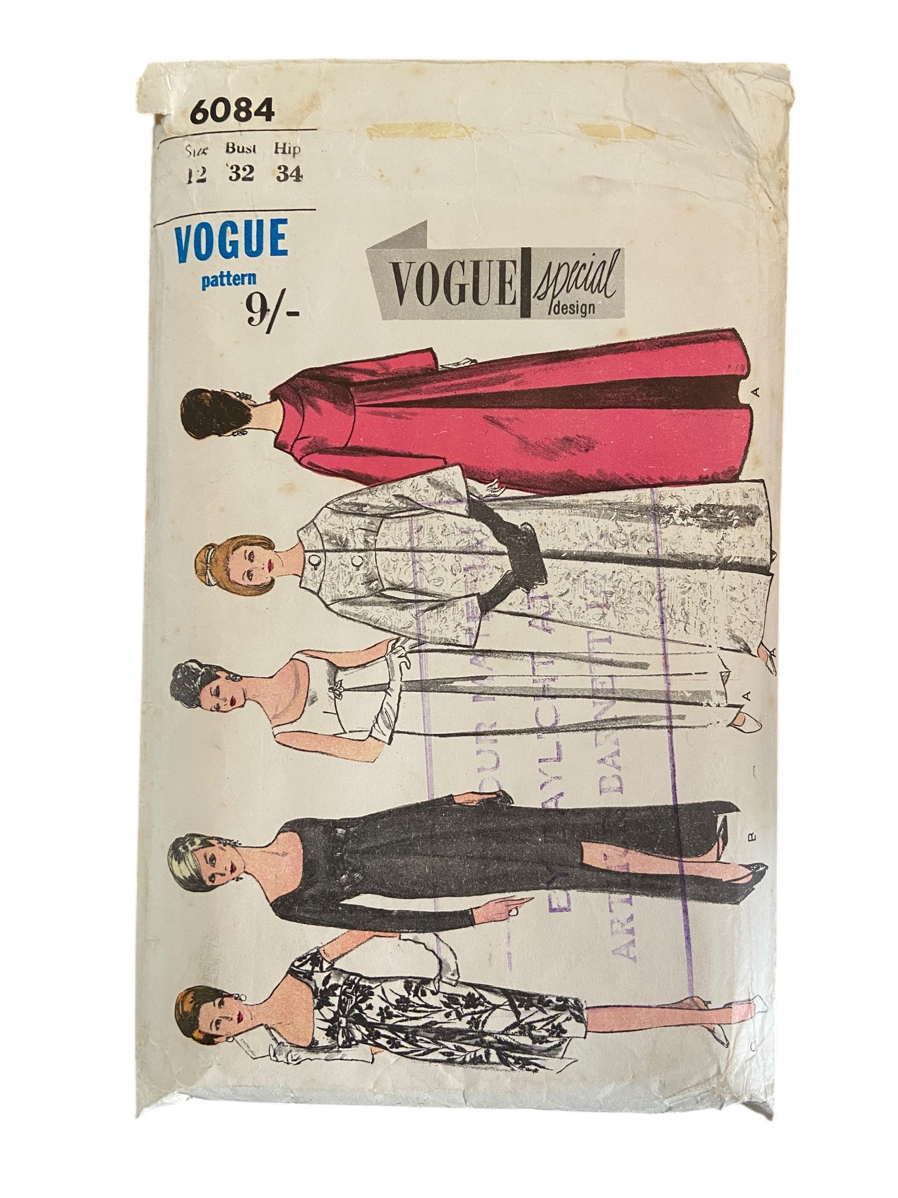 Vogue 6084 Vintage 1960s evening dress and coat sewing pattern Bust 32 inches