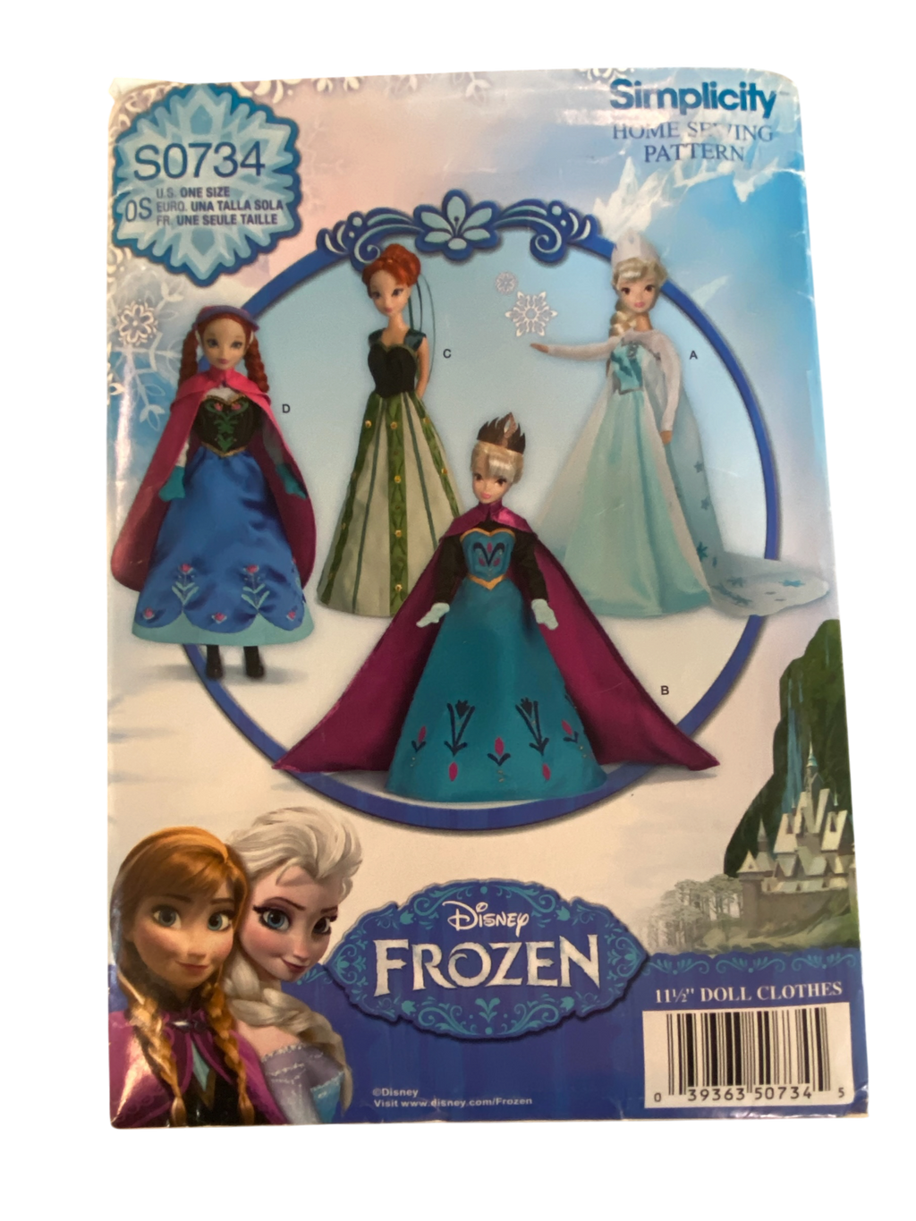 Simplicity S0734 Disney Frozen doll's clothes sewing pattern 11.5 inch  doll