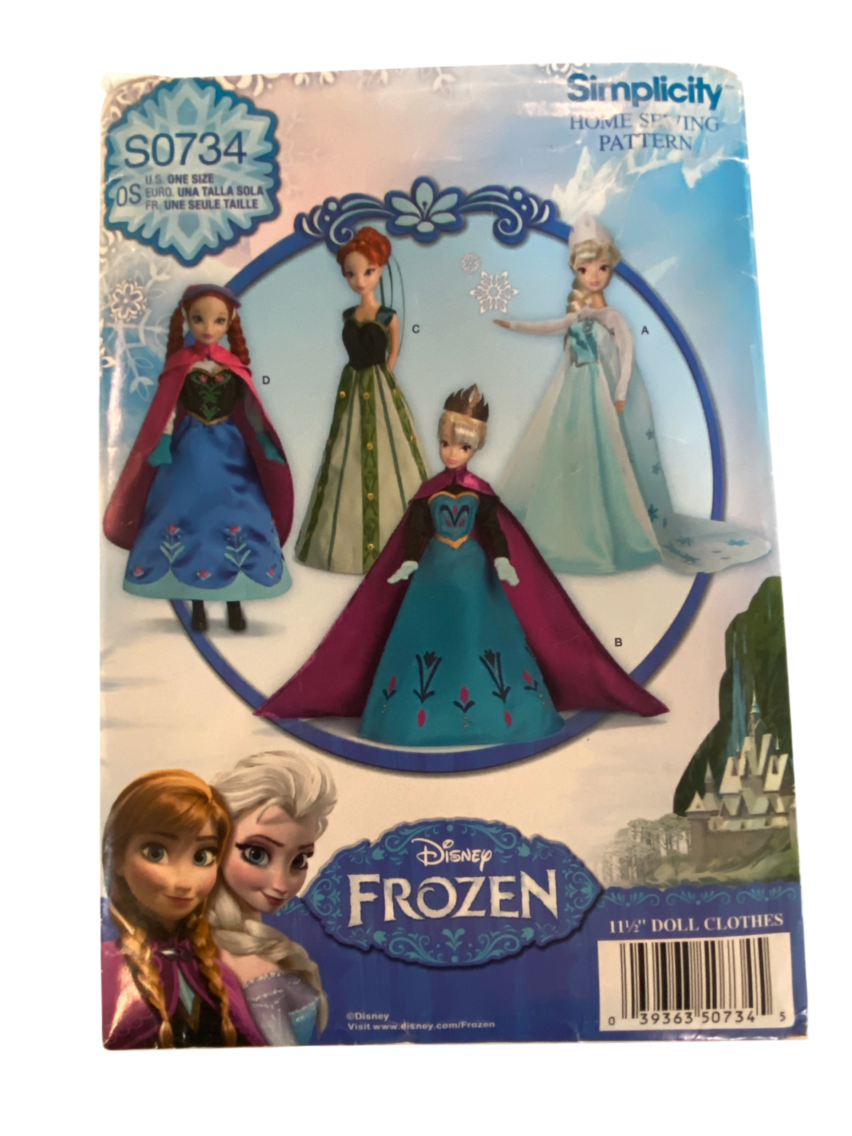 Simplicity S0734 Disney Frozen doll's clothes sewing pattern 11.5 inch  doll