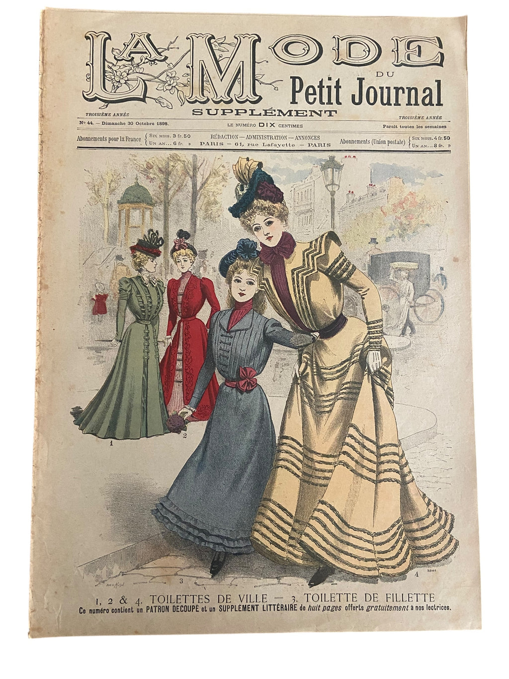 La Mode du Petit Journal 30 October 1898 French women’s magazine with a sewing pattern for a city bodice included