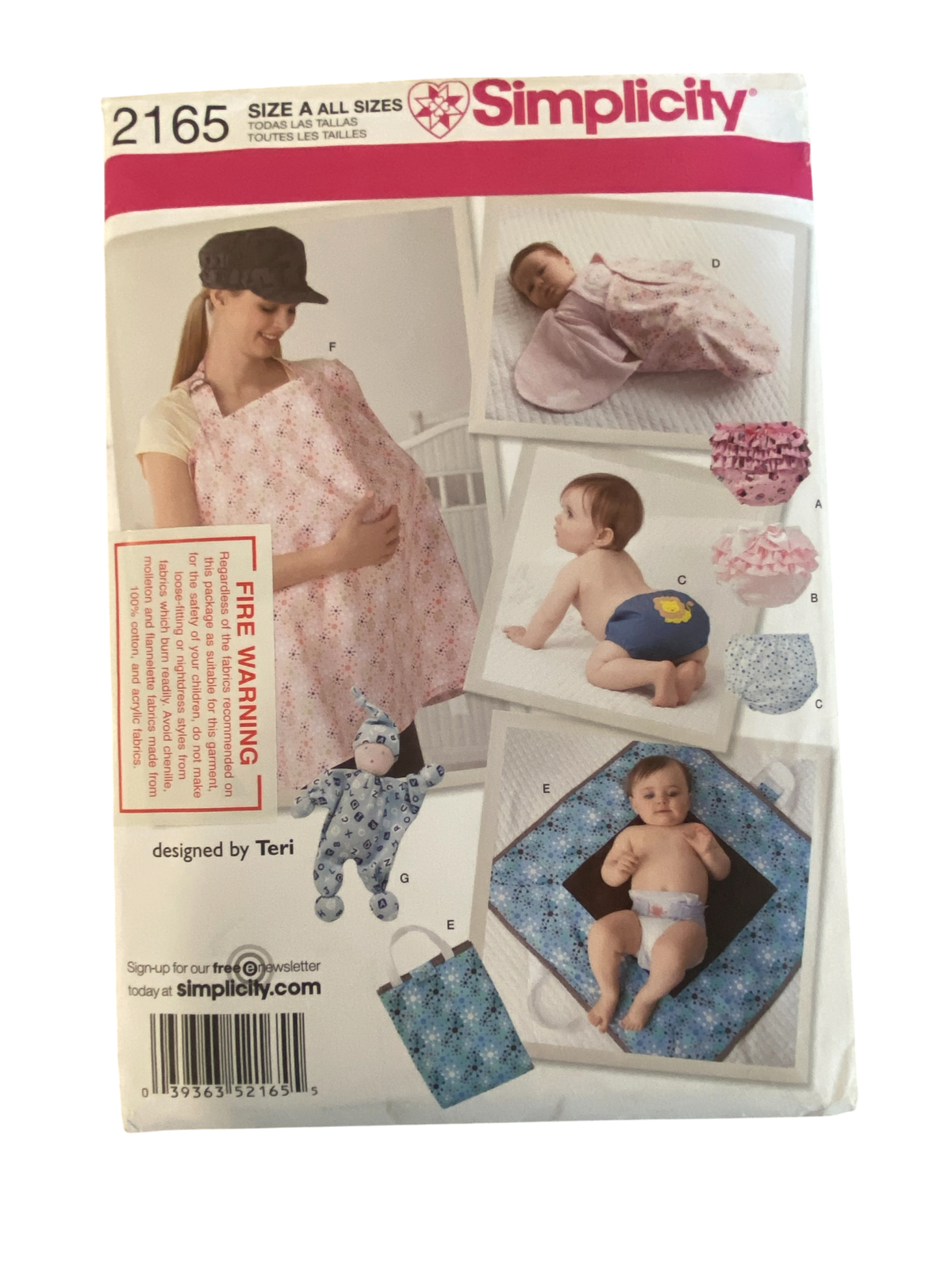Simplicity 2165 babies accessories and diaper cover sewing pattern.