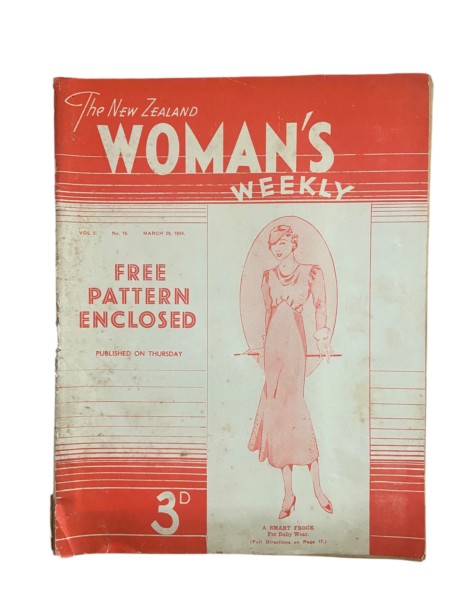 New Zealand Woman’s Weekly  March 29 1934 with a sewing pattern, unused, factory folded, frocks bust 33 inches