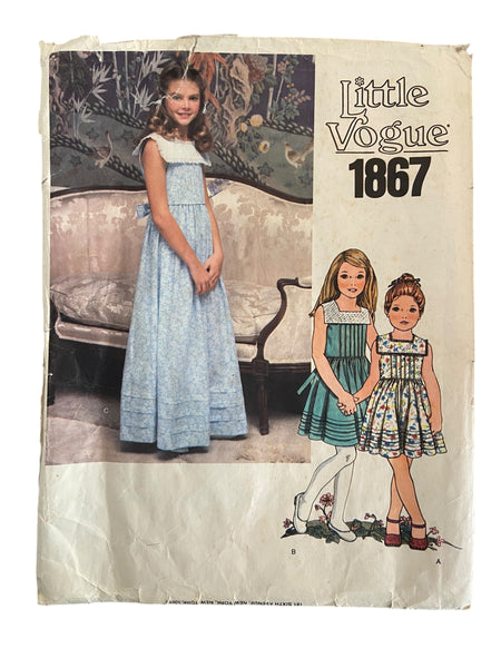 Vogue 1867 Little Vogue vintage 1970s child's dress sewing pattern. Size 8 breast 27 inches
