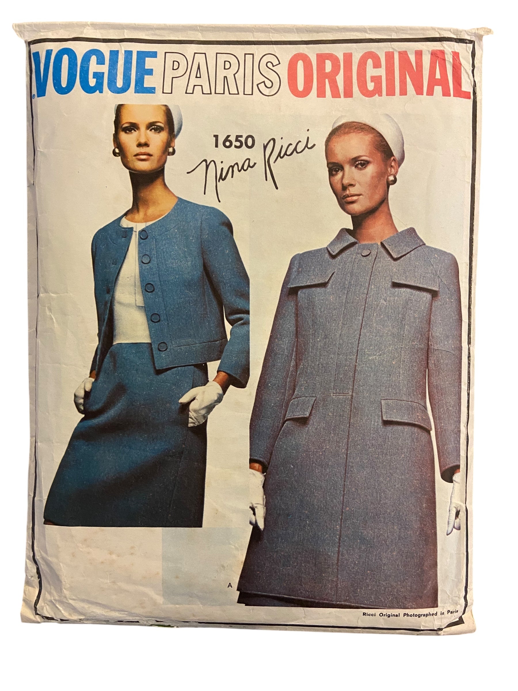 Vintage 1960s Vogue 1650 Paris Original Nina Ricci coat, suit and blouse sewing pattern Bust 36 inches WOUNDED BARGAIN