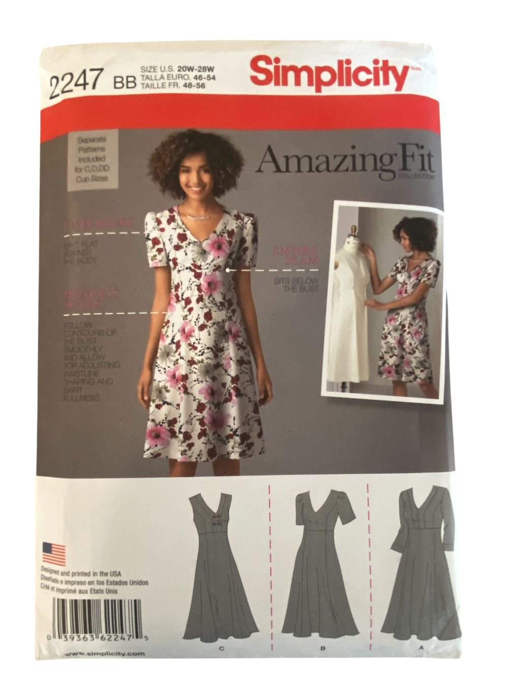 Simplicity 2247 amazing fit dress sewing pattern from the 2000s Bust 42, 44, 46, 48, 50 inches