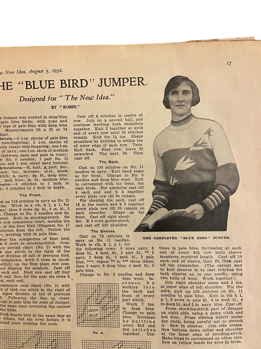 The New Idea Magazine . A weekly paper for Australian and New Zealand Women. August 5 1932 with sewing pattern unused, factory folded, lady’s frock. Bust 32 inches.