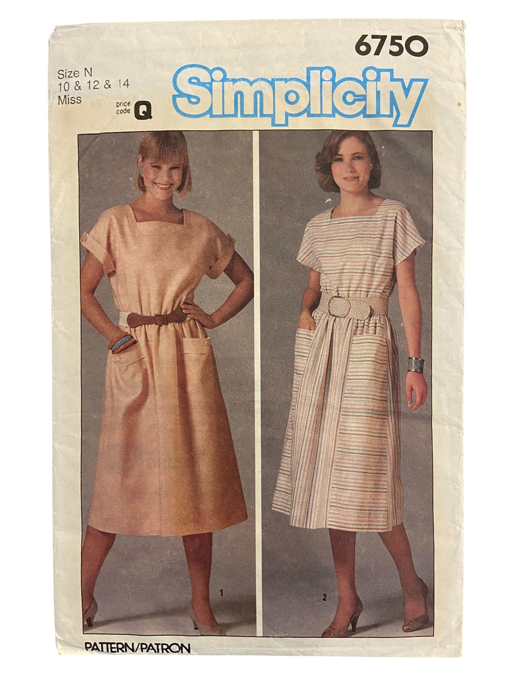 Simplicity 6750 vintage 1980s dress pattern. Bust 32.5, 34, 36 inches
