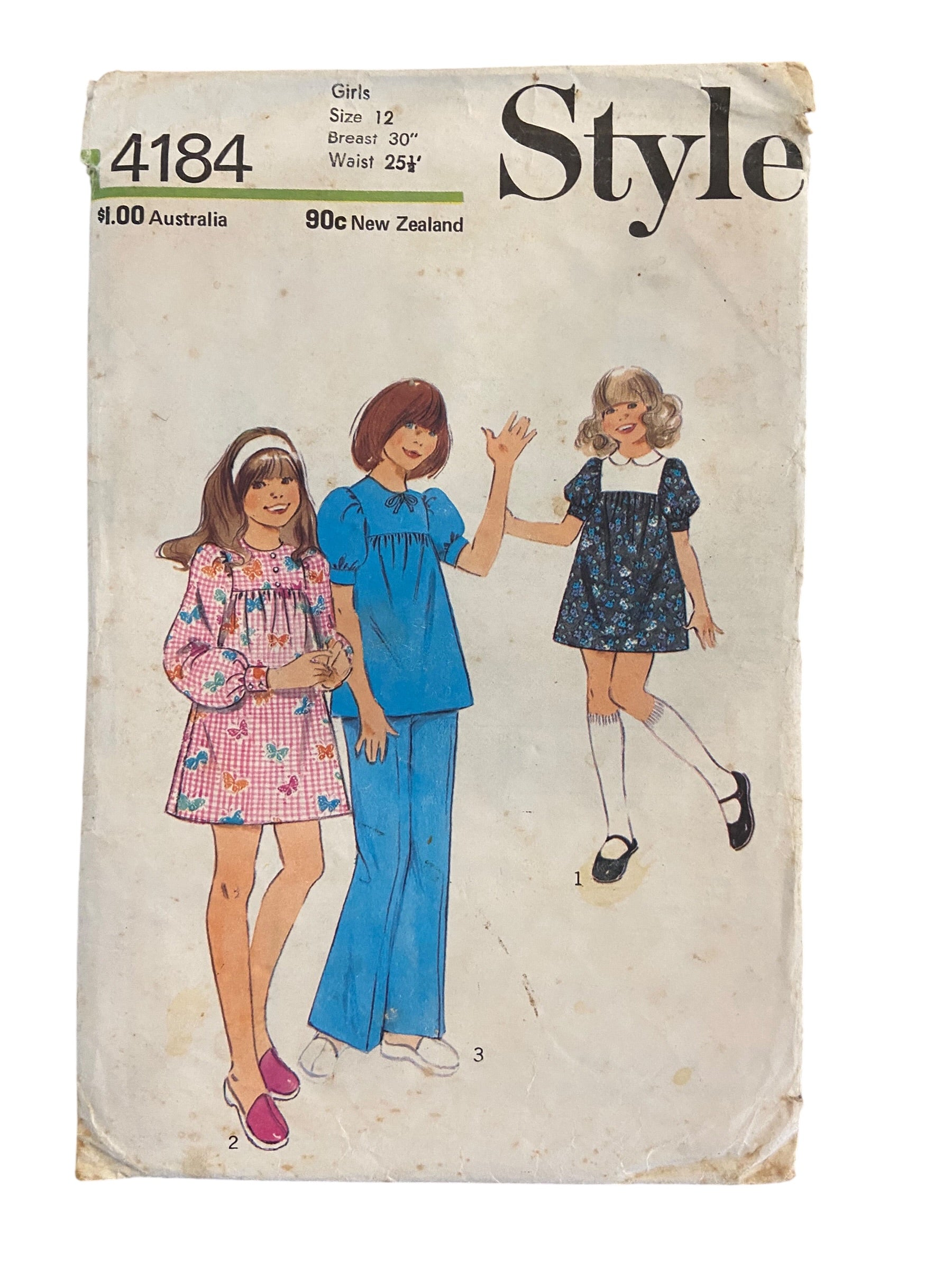Style 4184 vintage 1970s child’s dress sewing or tunic and trousers sewing pattern size 12, 30 inch chest