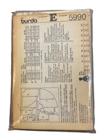 Burda 5990 vintage 1980s skirt and top sewing pattern. Bust 34, 36, 38, 40, 42, 44, 46, 48 inches