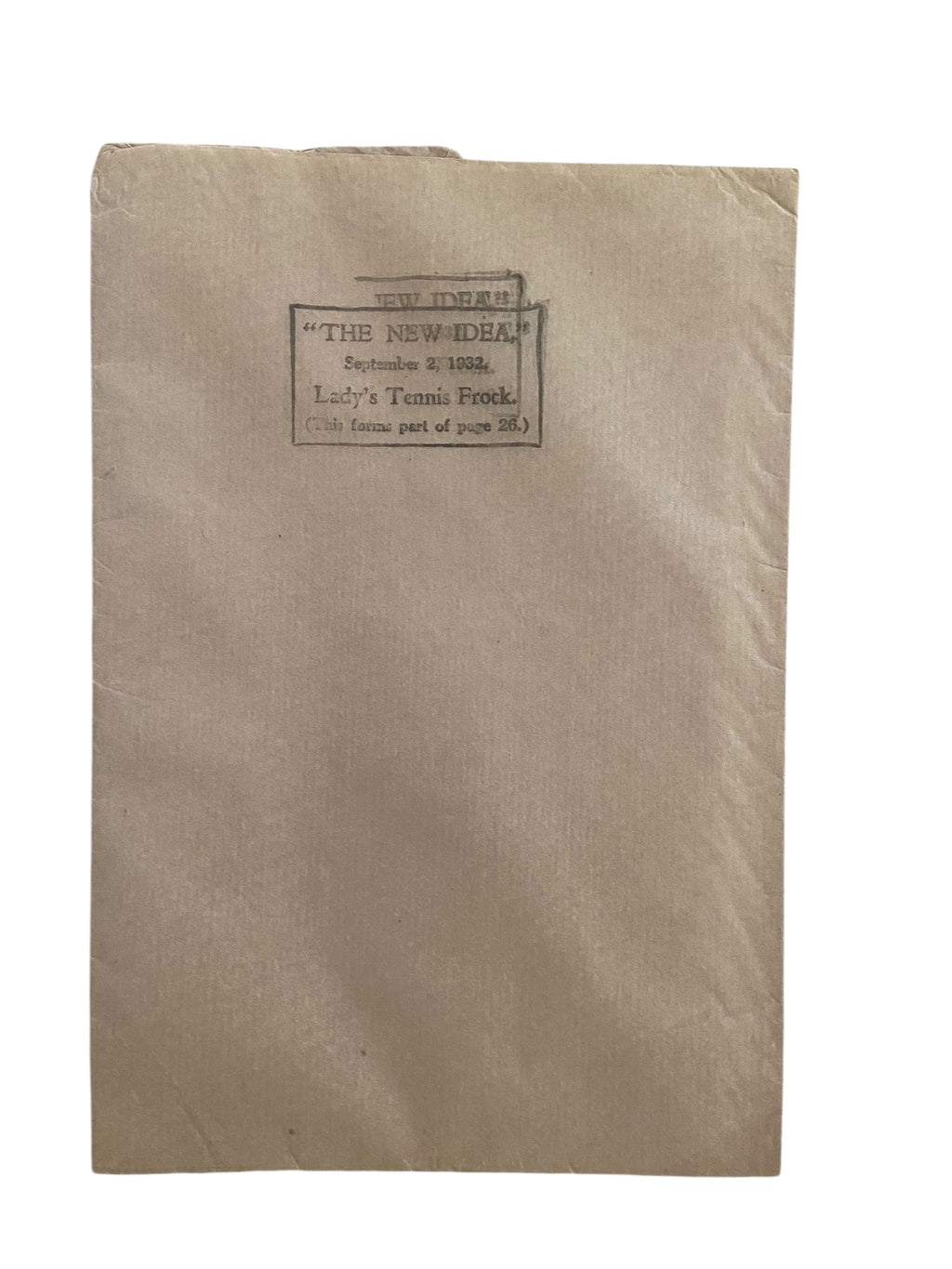 The New Idea magazine September 2 1932 with sewing pattern, tennis dress, unused, factory folded, bust 32 inches