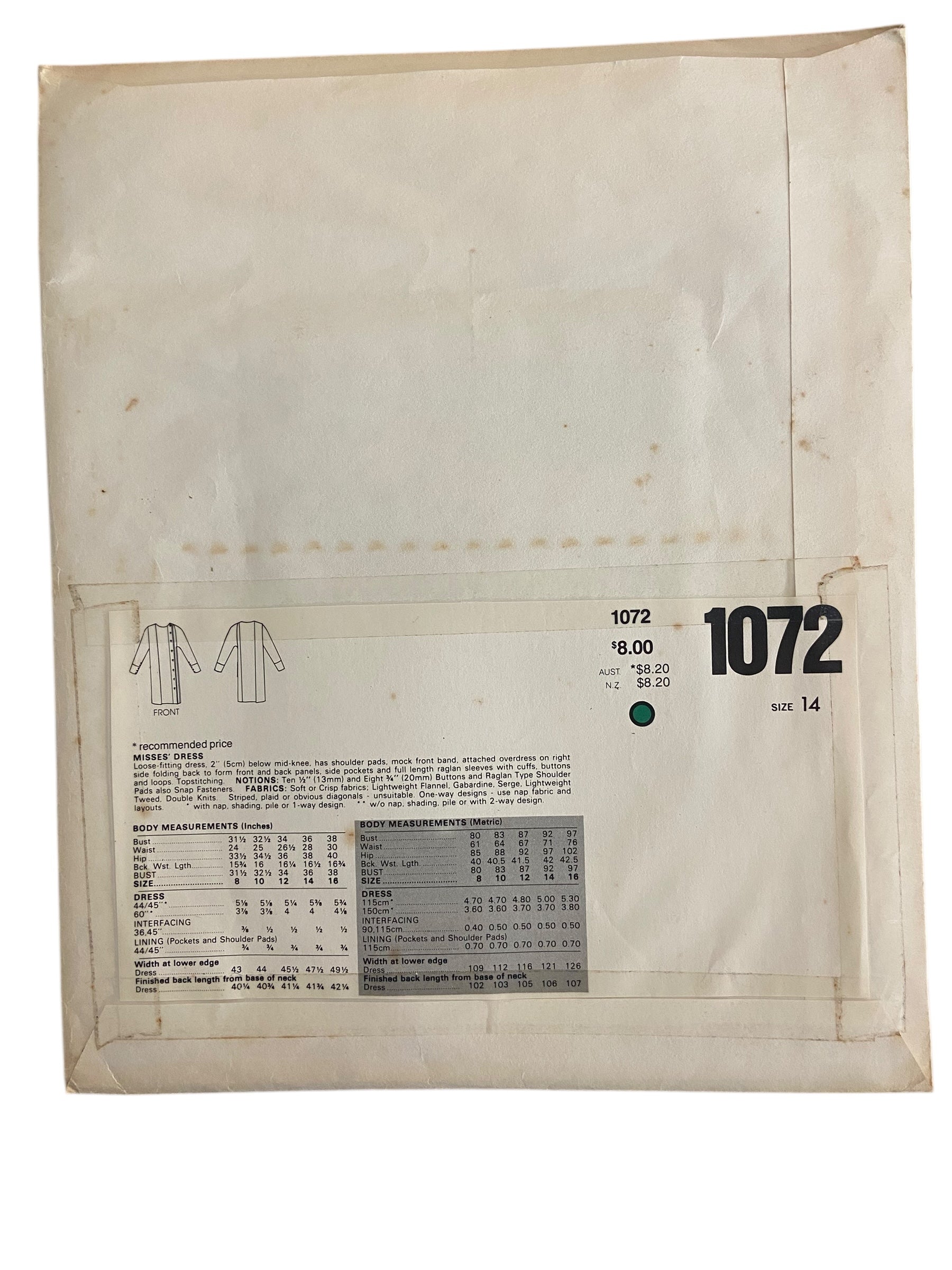 Vogue 1072. Vintage 1990s dress sewing pattern. Vogue Paris Original. Chloe. Bust 36 inches