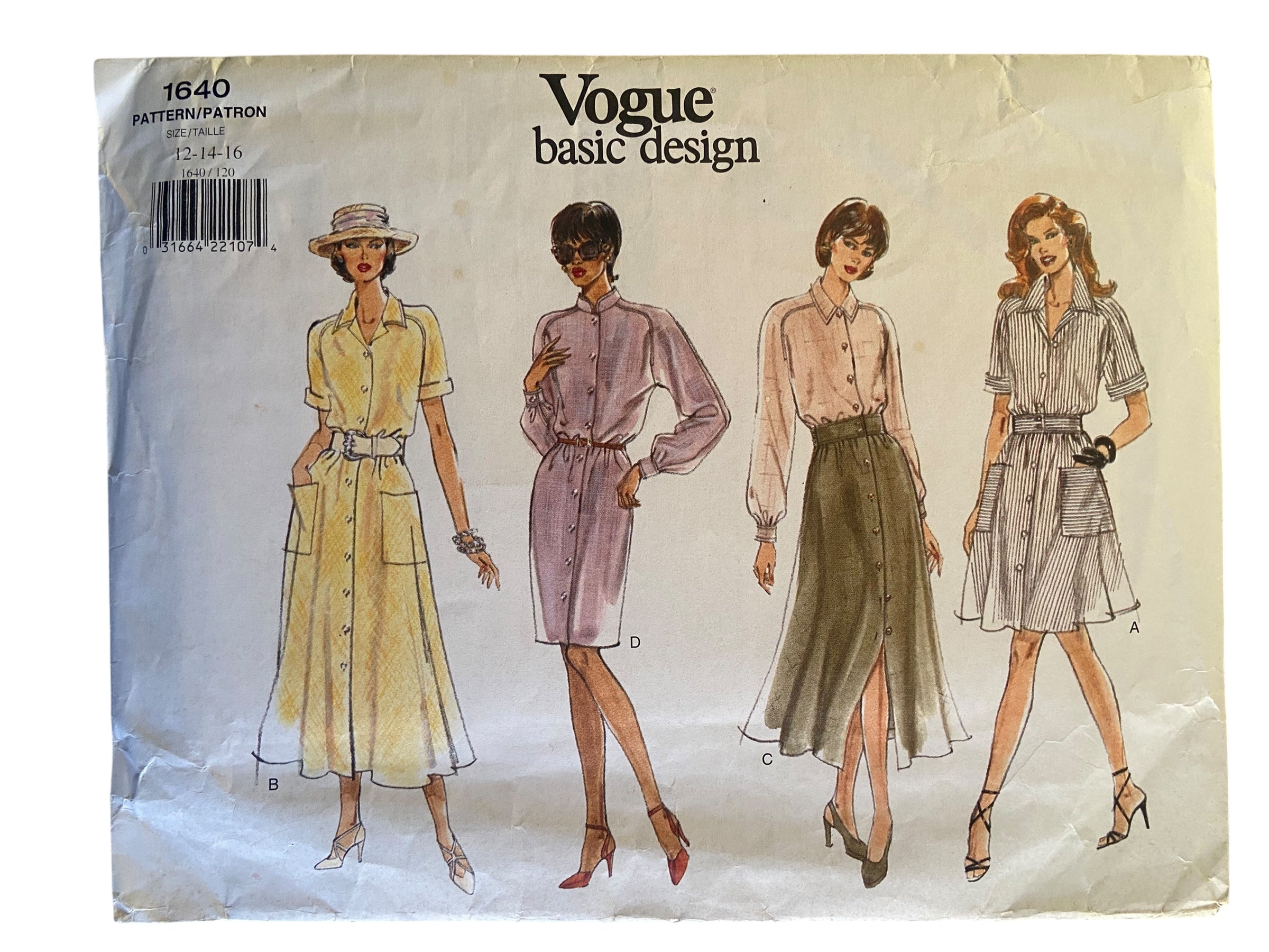 Vogue 1640 vintage 1990s Basic Design dress sewing pattern. Bust 34, 36, 38 inches