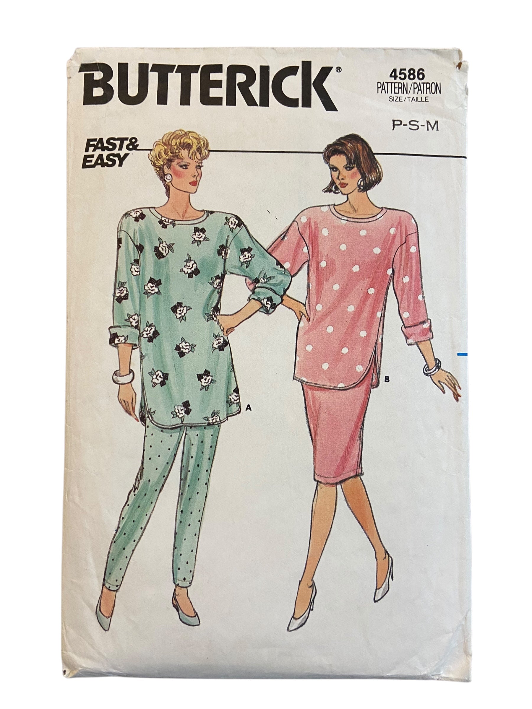 Butterick 4586 vintage 1980s stretch top, pants and skirt sewing pattern. Bust 30.5, 31.5, 32.5, 34, 36 inches