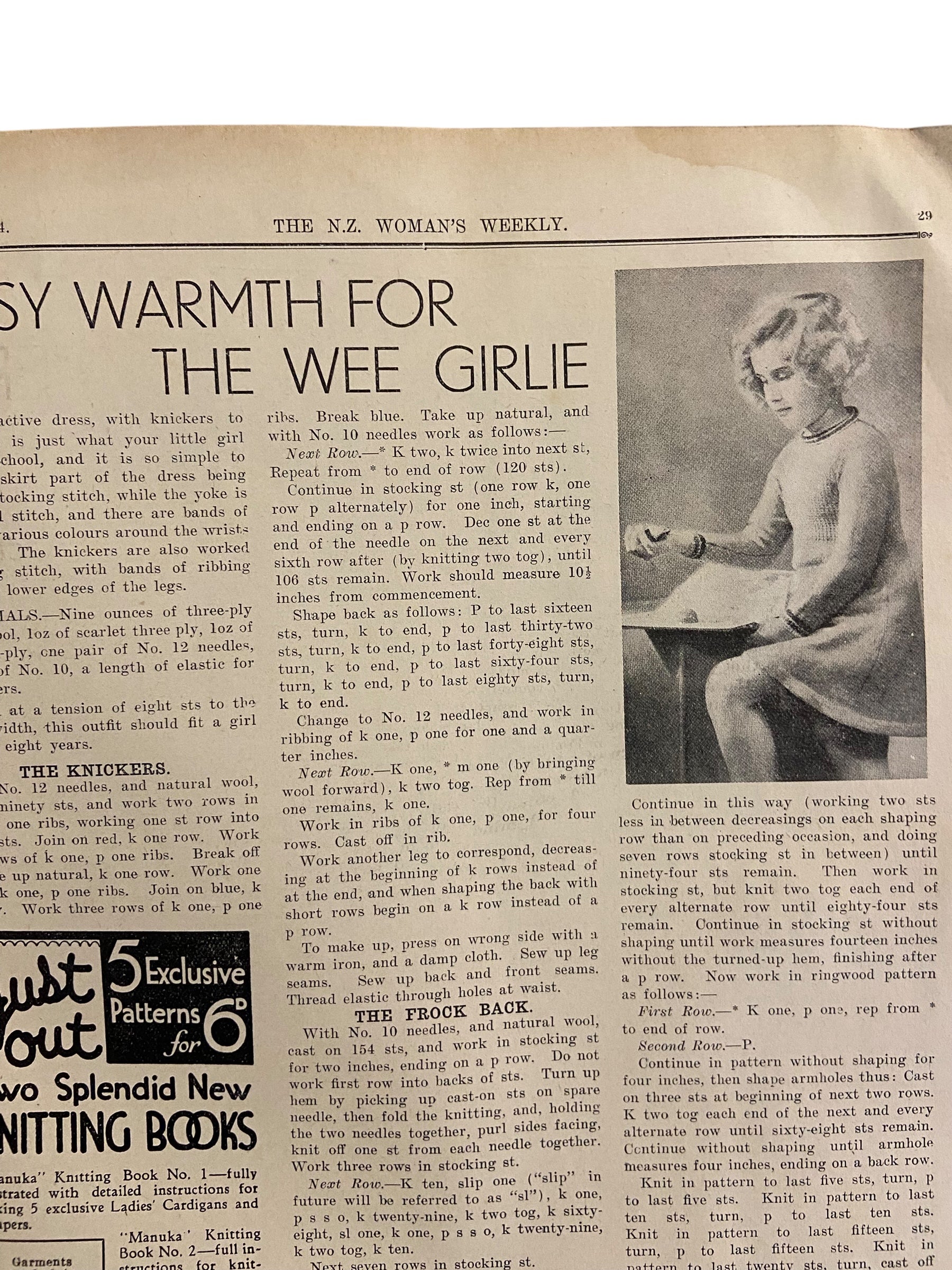 New Zealand Woman’s Weekly  May 10 1934 with a sewing pattern, unused, factory folded, attractive underslip bust 34 inches
