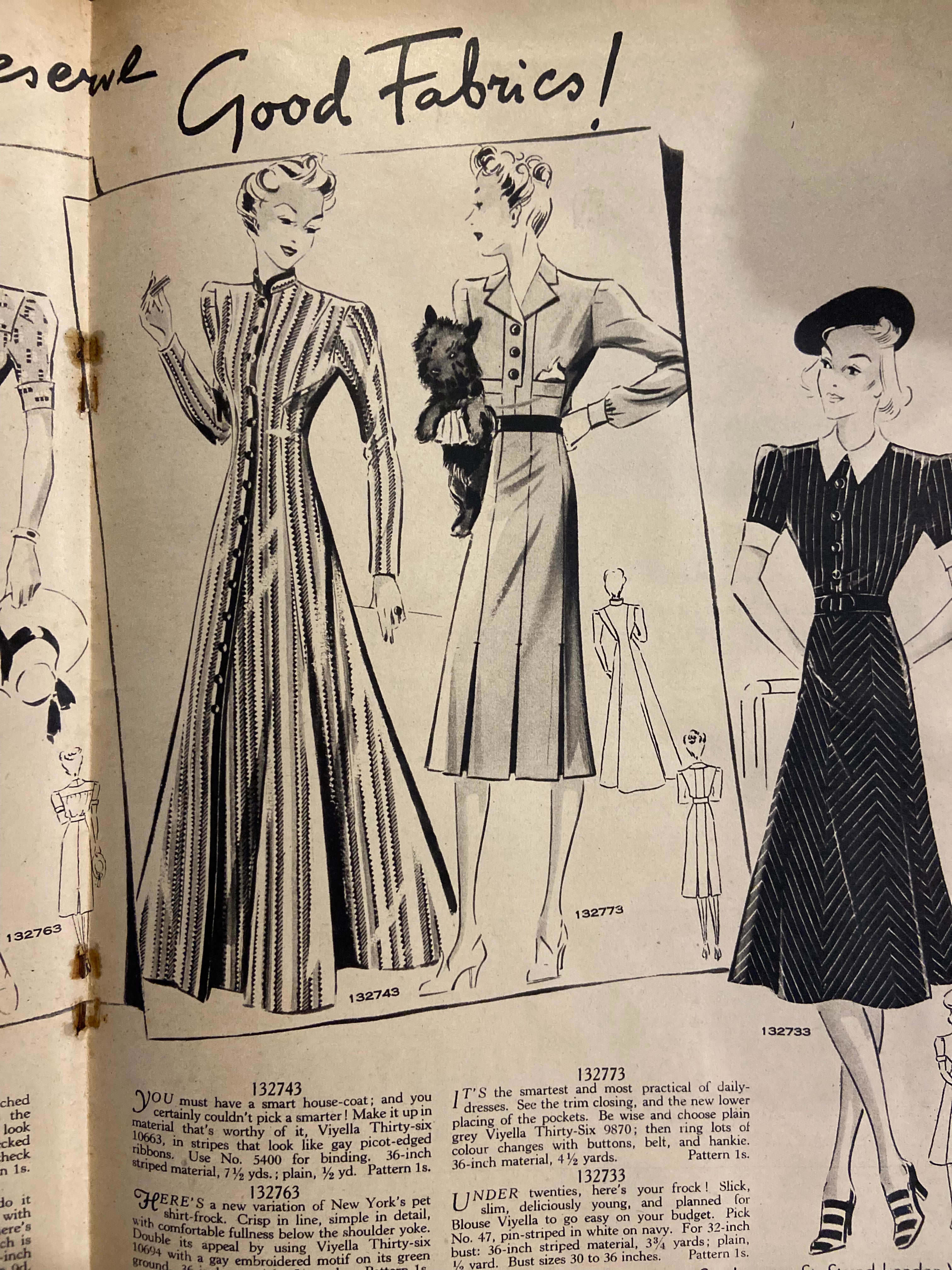 Weldon’s Ladies’ Journal No. 717 Portfolio of Fashions circa 1930s with two sewing patterns, unused, factory folded spring suit and day frock. Bust 36 inches.