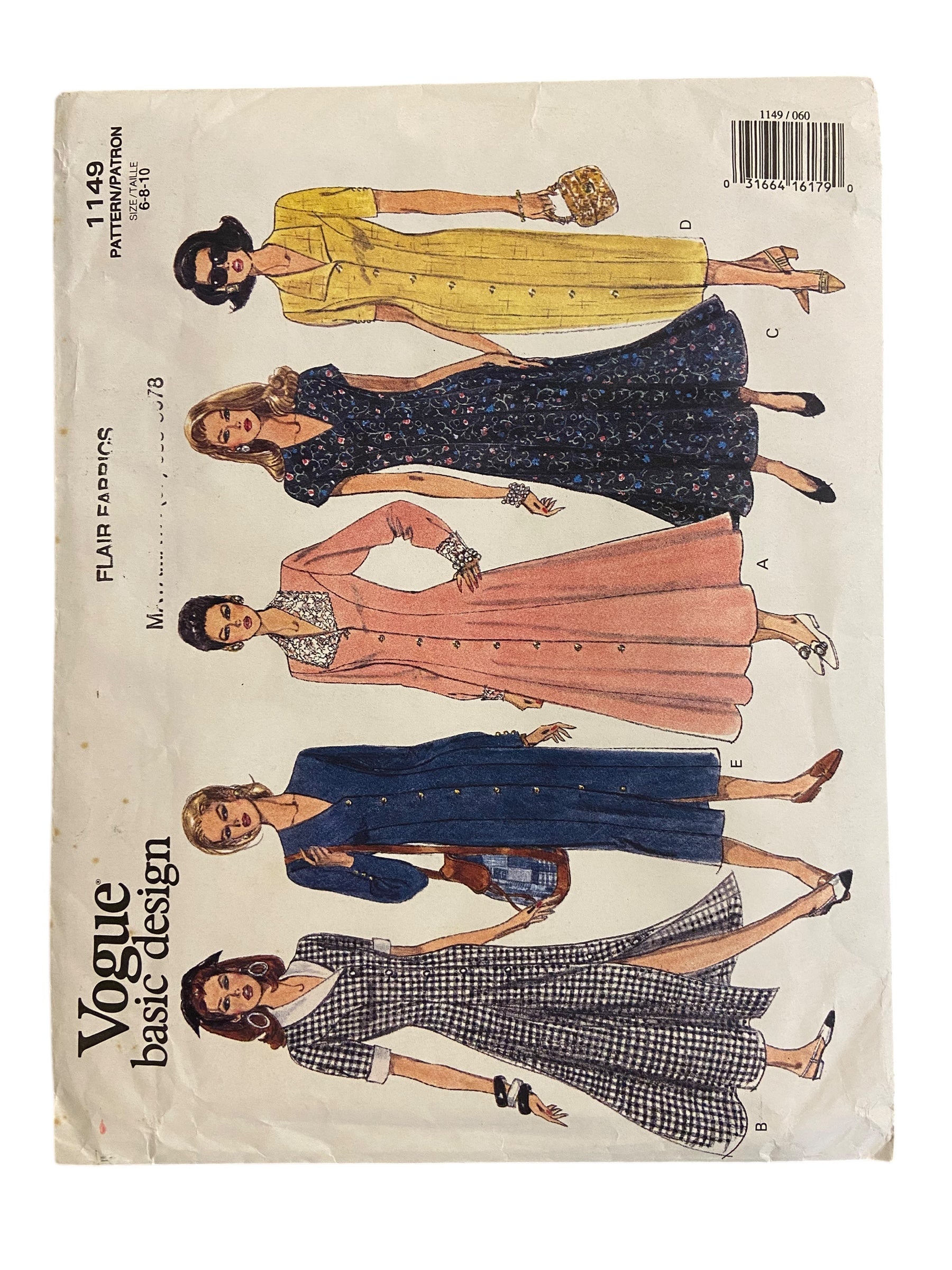 Vogue 1149 basic design vintage 1990s dress pattern Bust 30.5, 31.5, 32.5 inches