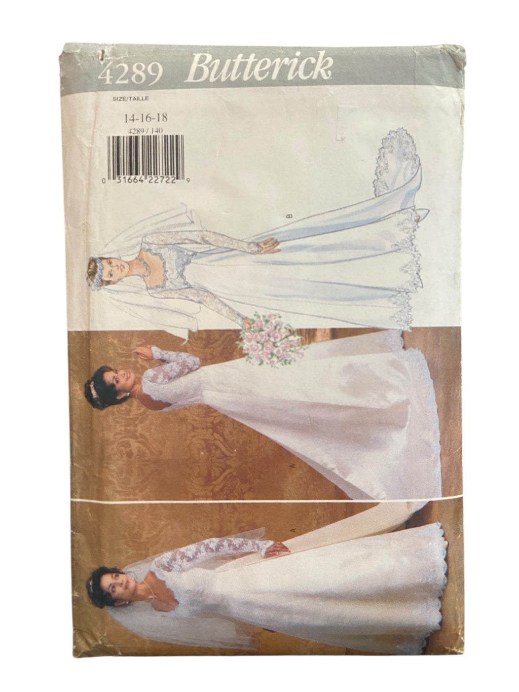Butterick 4289 vintage 1990s bridal gown sewing pattern Bust 36, 38, 40 inches
