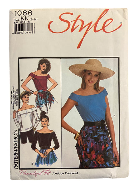 Style 1066 vintage 1980s tops sewing pattern. Bust 31.5, 32.5, 34, 36 inches