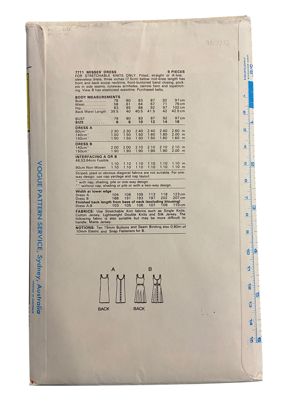 Vogue 7711 vintage 1970s dress sewing pattern Bust 32.5 inches