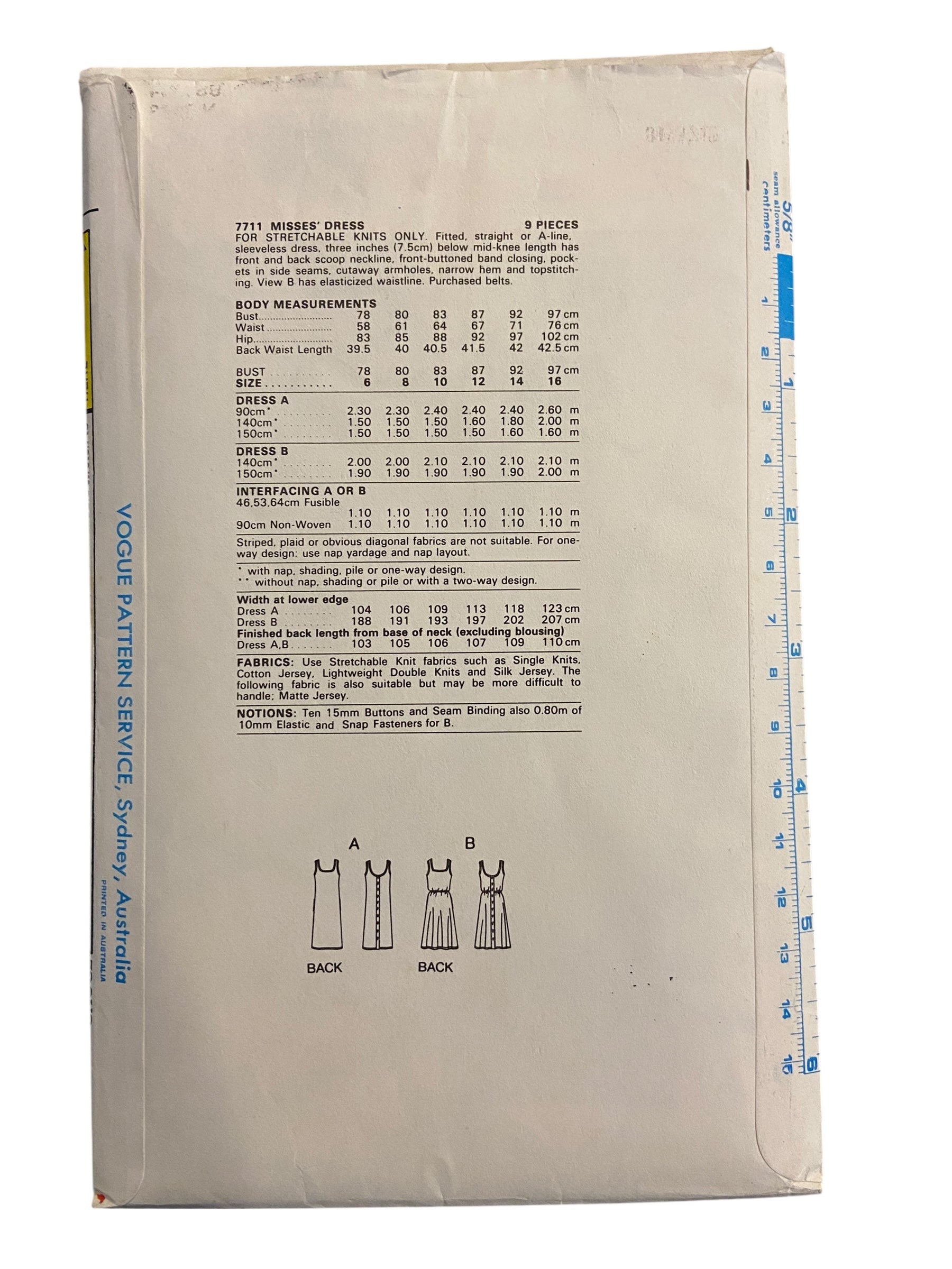 Vogue 7711 vintage 1970s dress sewing pattern Bust 32.5 inches