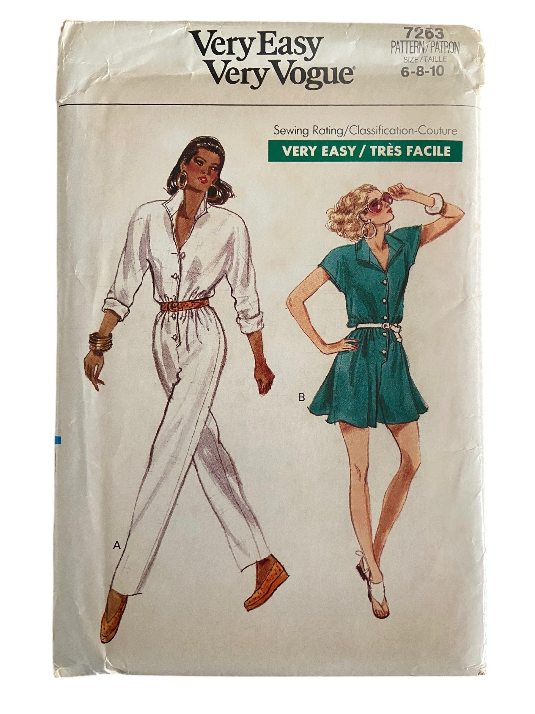 Vogue 7263 vintage 1980s jumpsuit sewing pattern. Bust 30.5, 31.5, 32.5 inches