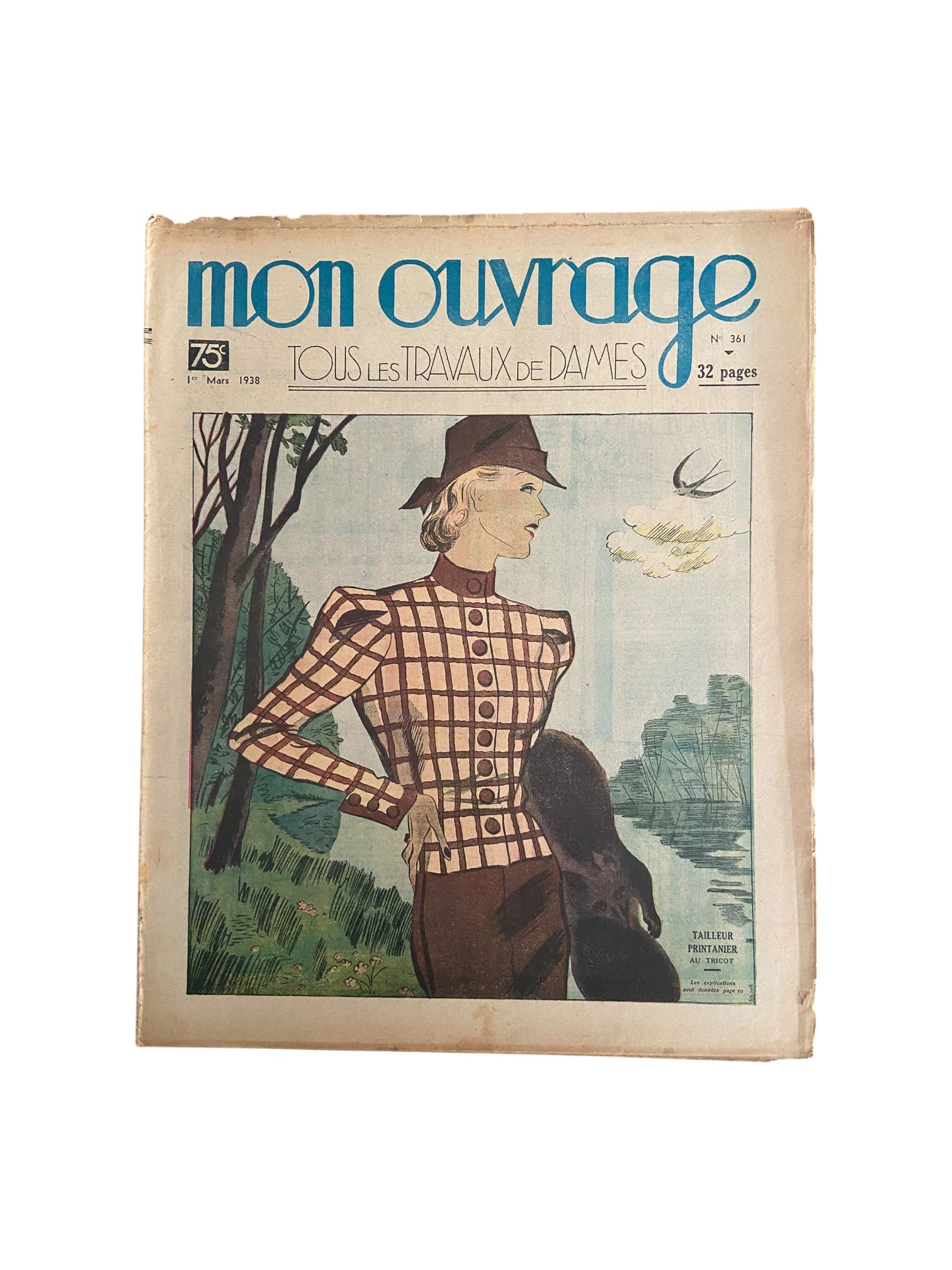 Mon Ouvrage 1 Mars 1938 vintage French craft magazine with knitting pattern for the jacket on the cover