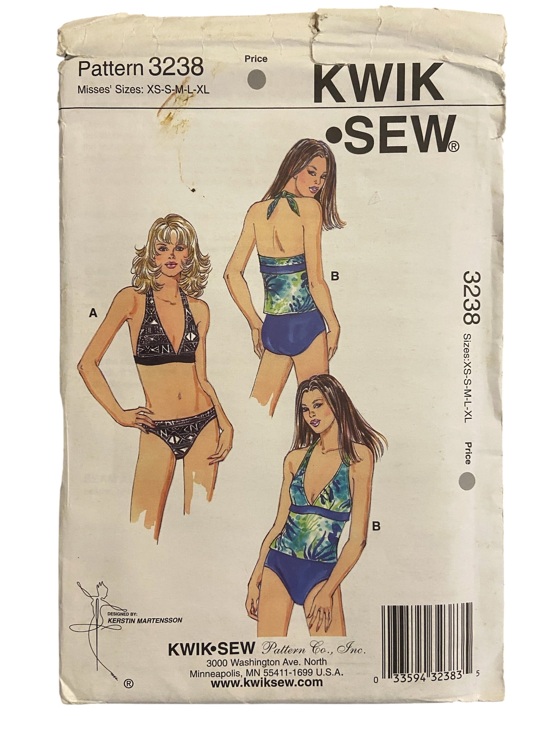 Kwik sew 3238 vintage 1990s bikini and tankini sewing pattern. Bust 31.5 - 45 inches