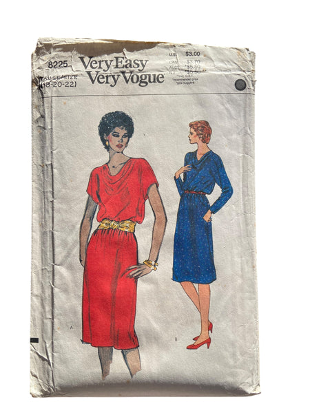 Vogue 8225 very easy vogue vintage 1980s dress sewing pattern Bust 43, 44, 44.5 inches